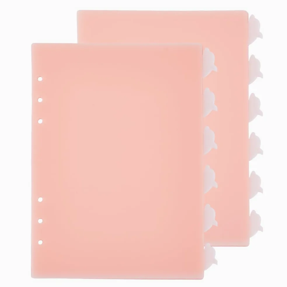 SUPERFINDINGS 12 fogli A5 divisori per Raccoglitori Ad Anelli In Plastica Color Salmone Chiaro con 6 linguette A Forma di Delfino, Pagine Indice Ad Anello per Planner, Quaderno, Diario, 21x15.9cm