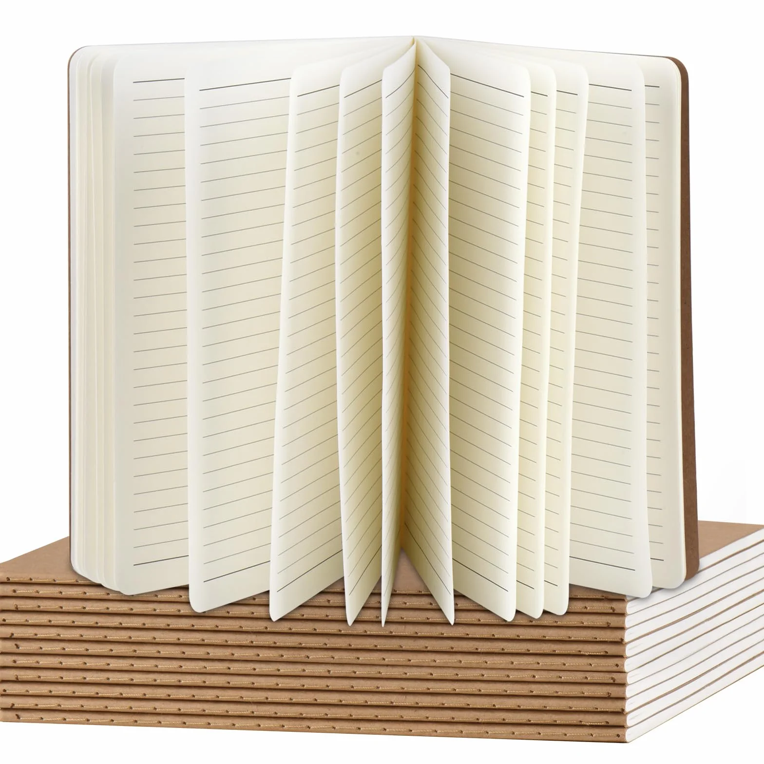 ZCZN Quaderno A5 Rigo 12 Pezzi Copertina Kraft, 30 Fogli/60 Pagine, 20.6x13.7 cm, Marrone