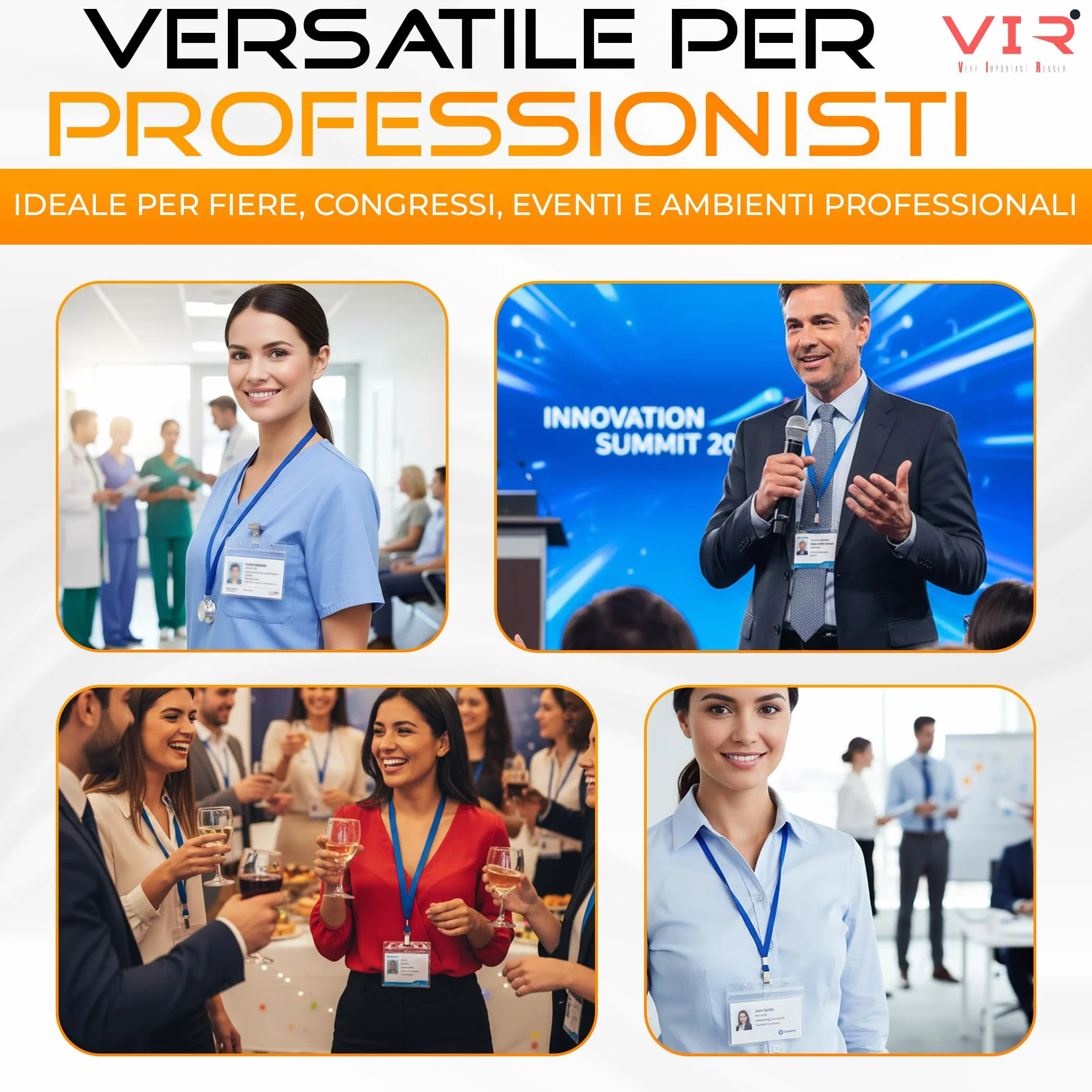 Porta Badge Trasparenti Impermeabile in PVC con Bordi Termosaldati e Apertura Superiore - 100 Pezzi