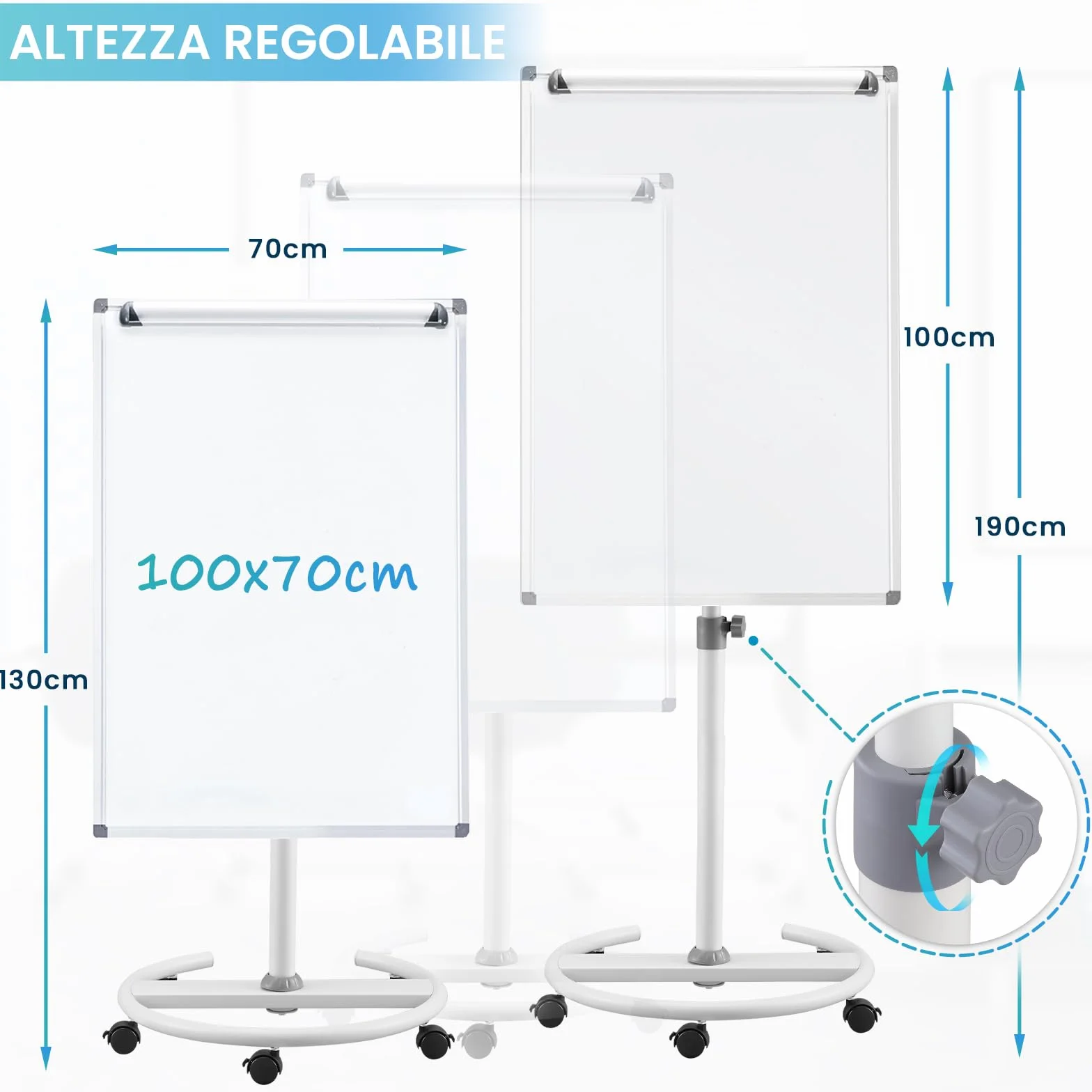 S SWANCROWN Lavagna a Fogli Mobili 100x70cm con Rotelle, Lavagna Magnetica con Cavalletto Altezza Regolabile Ufficio