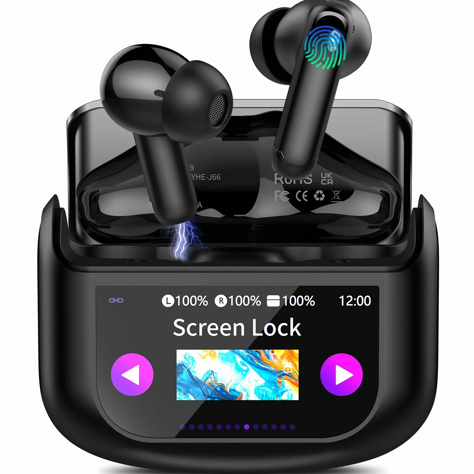 AI Cuffie Traduzione 4-in-1 Auricolari Cuffiette Traduttore Istantaneo Vocale in 164 Lingue Cancellazione Rumore ANC/ENC 7 Modalità Traduzione Schermo Tattile LED Musica/Chiamate/Traduttore