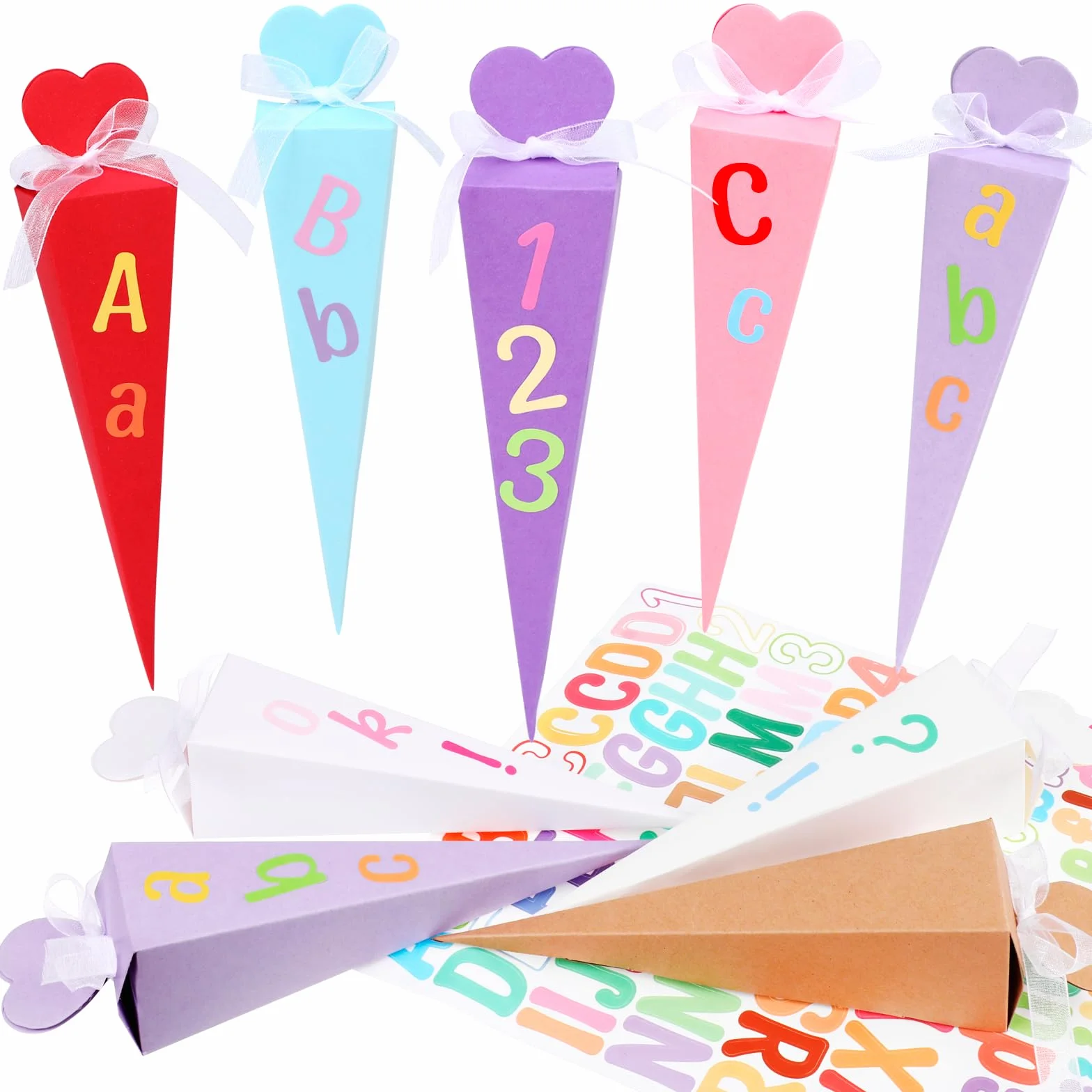 Schultüte Geschwistertüten Einschulung Kleine Schultüte Jungen Mädchen Zuckertüte zum Befüllen DIY Faltbare mit Aufklebern Band