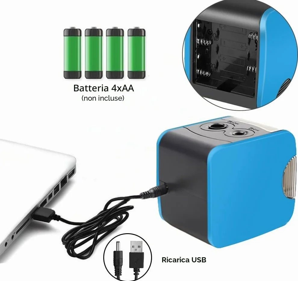 Oladwolf Temperamatite elettrico automatico con due fori, batteria Sharpener e USB, 6 lame, antiscivolo Auto Stop