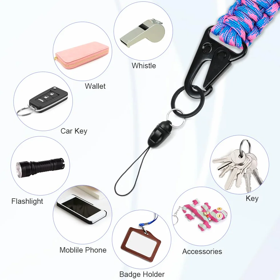 Vicloon Portachiavi Paracord 2pz Intrecciato con Moschettone Cordino Paracadute Viola Rosa