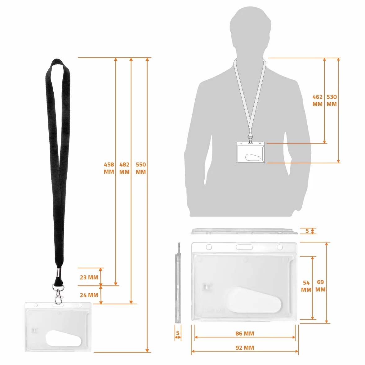 Karteo® fodera per documenti con porta badge da collo in policarbonato nero