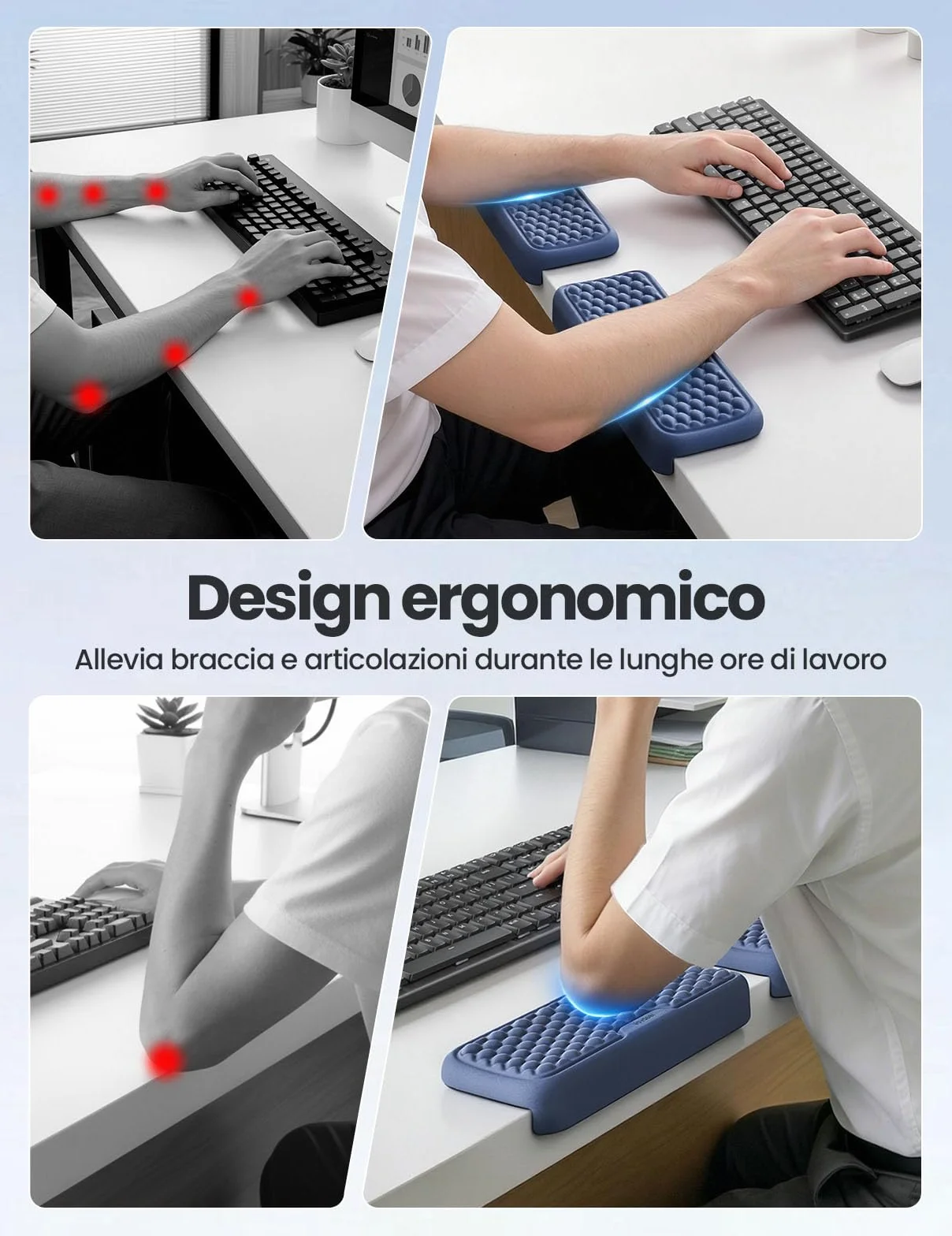 VAYDEER 2 Pz Poggiapolsi Memory Foam Antiscivolo Ergonomico per Scrivania Ufficio Gaming Blu