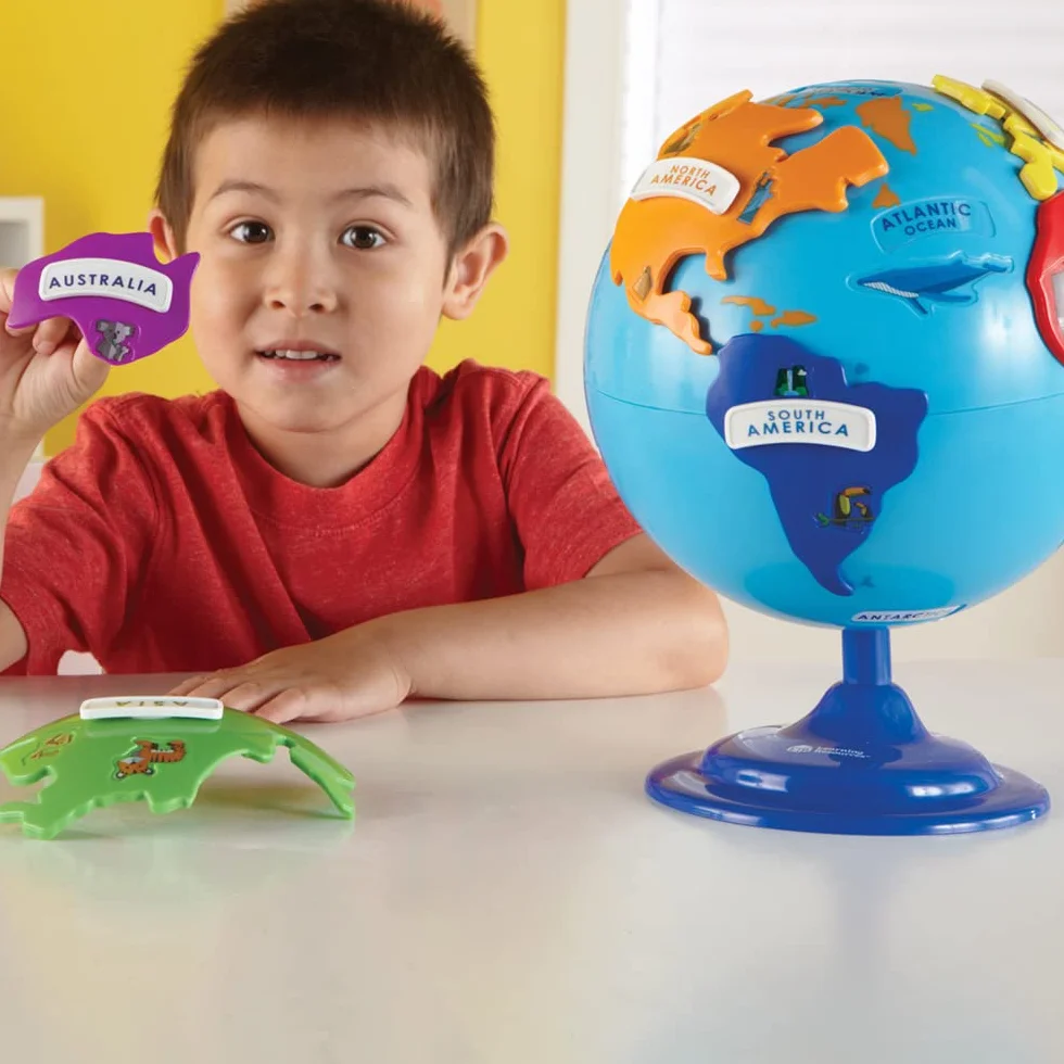 Learning Resources Mappamondo puzzle imparare geografia continenti oceani | Sviluppa conoscenze geografiche di base, riconoscimento di forme e problem solving. Supporta curiosità verso il mondo.