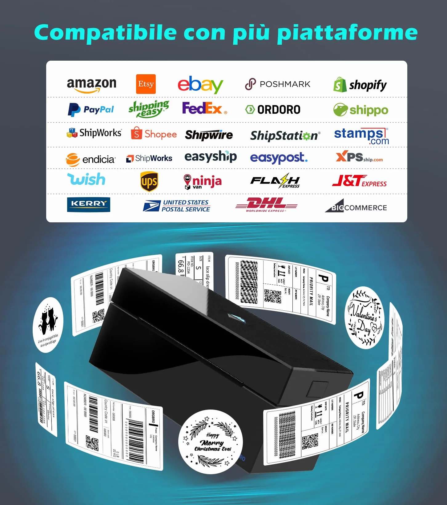 Stampante Etichette ORGBRO Z1 Plus Bluetooth 4x6 Termica per Spedizione, Compatibile Amazon eBay Shopify, Nero