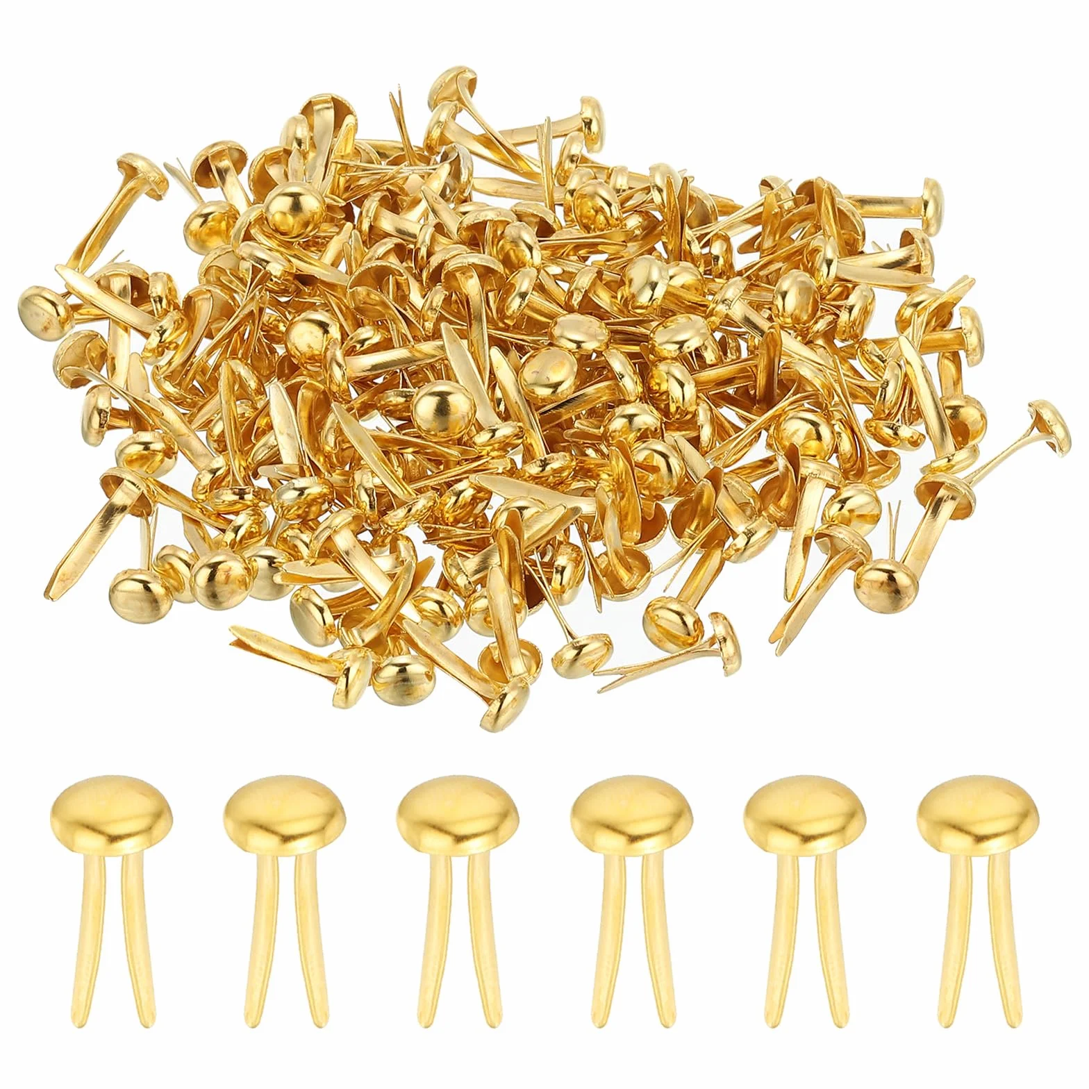 PATIKIL 200pz Fermacarte in Ottone Carta Spaccata Mini Chiodi Metallici Tondi Placcati per Artigianato, Oro, 6x12 mm