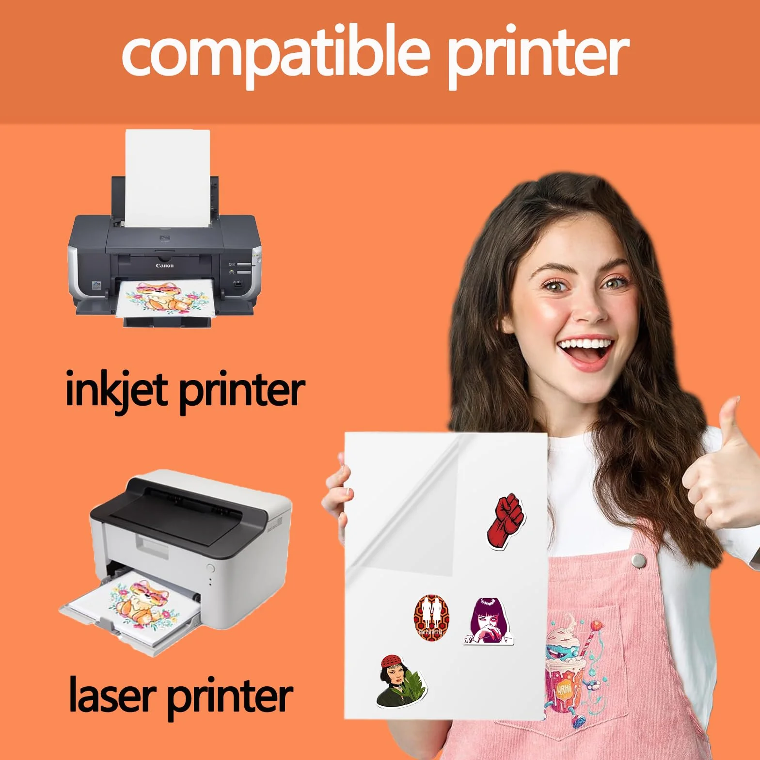 Fogli Adesivi A4 Stampabili, Carta Adesiva Trasparente per Stampanti Laser e Getto d'Inchiostro