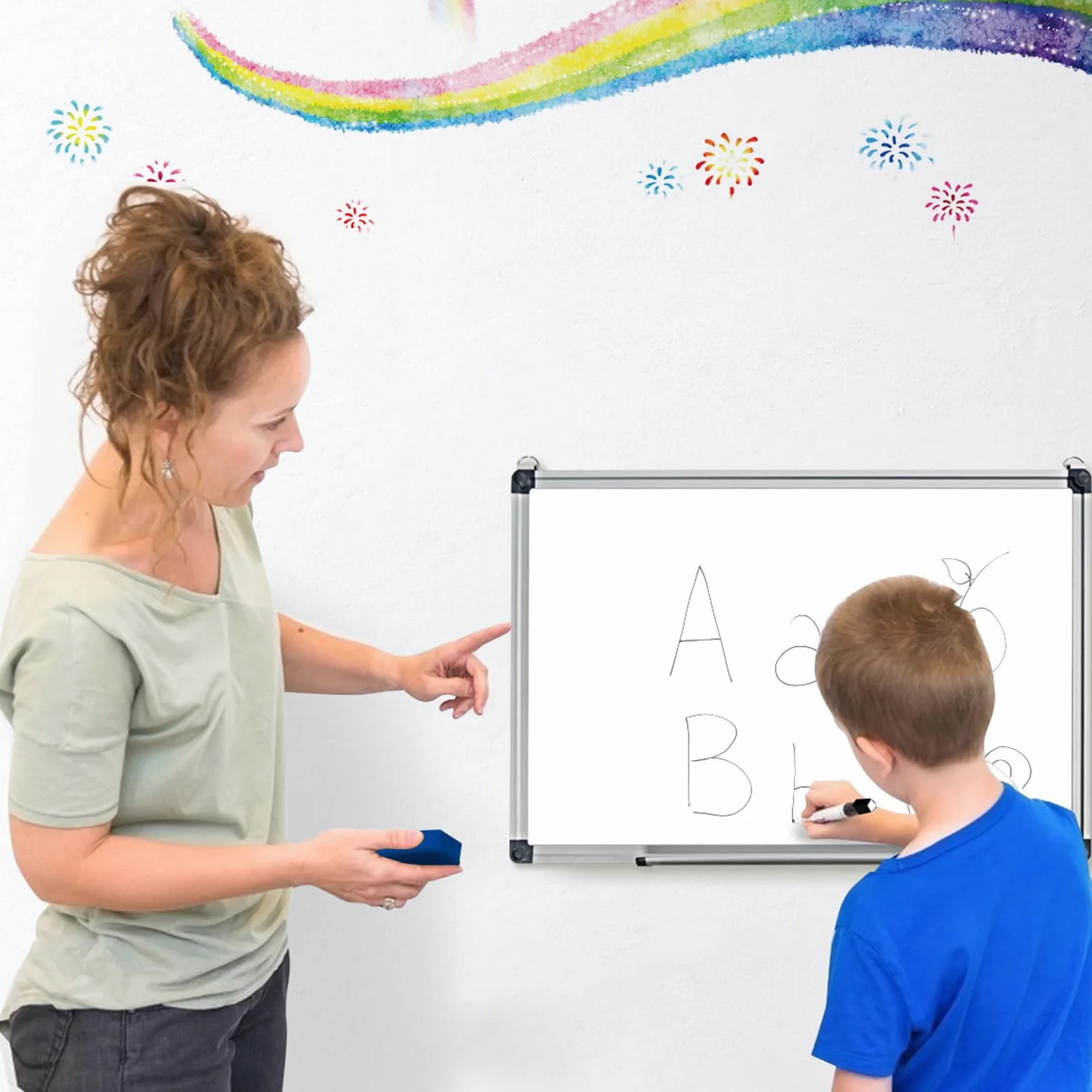 COSTWAY Lavagna Magnetica Bianca, Lavagna Cancellabile con Cornice in Alluminio per Scuola Casa Ufficio, Vari Dimensioni Disponibili (60 x 40 cm)