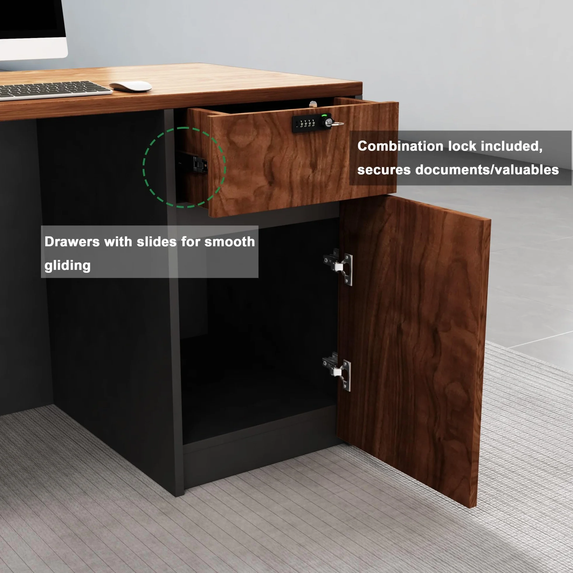 Bancone Reception Moderno per Estetica e Negozi – Banco Cassa Multifunzionale per Ufficio, Saloni, Registratori di Cassa o Reception (Senza Sedie)(Left C,200x60cm)
