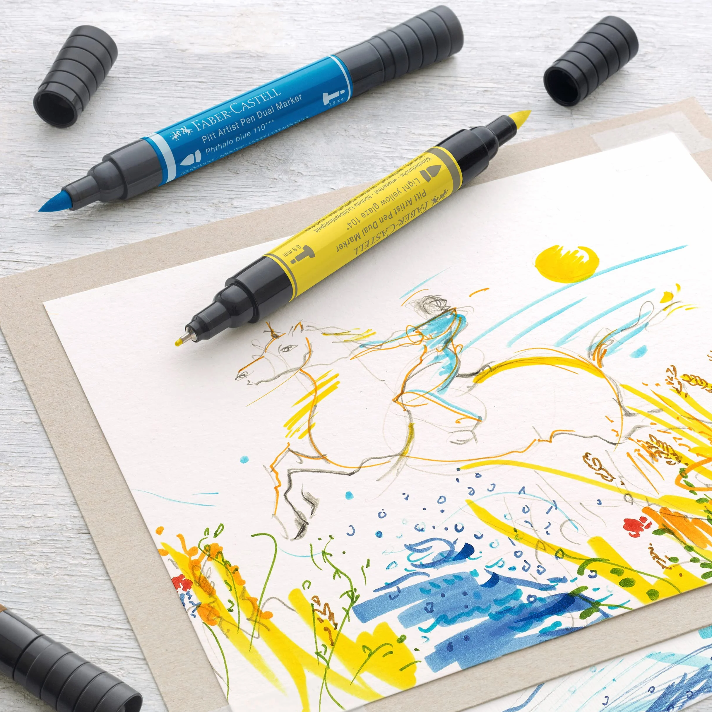 Faber-Castell 162010 - Pitt Artist Pen Dual Marker pennarello a inchiostro, con due punte, una punta a pennello e una punta in fibra con montatura metallica, astuccio in cartoncino da 10