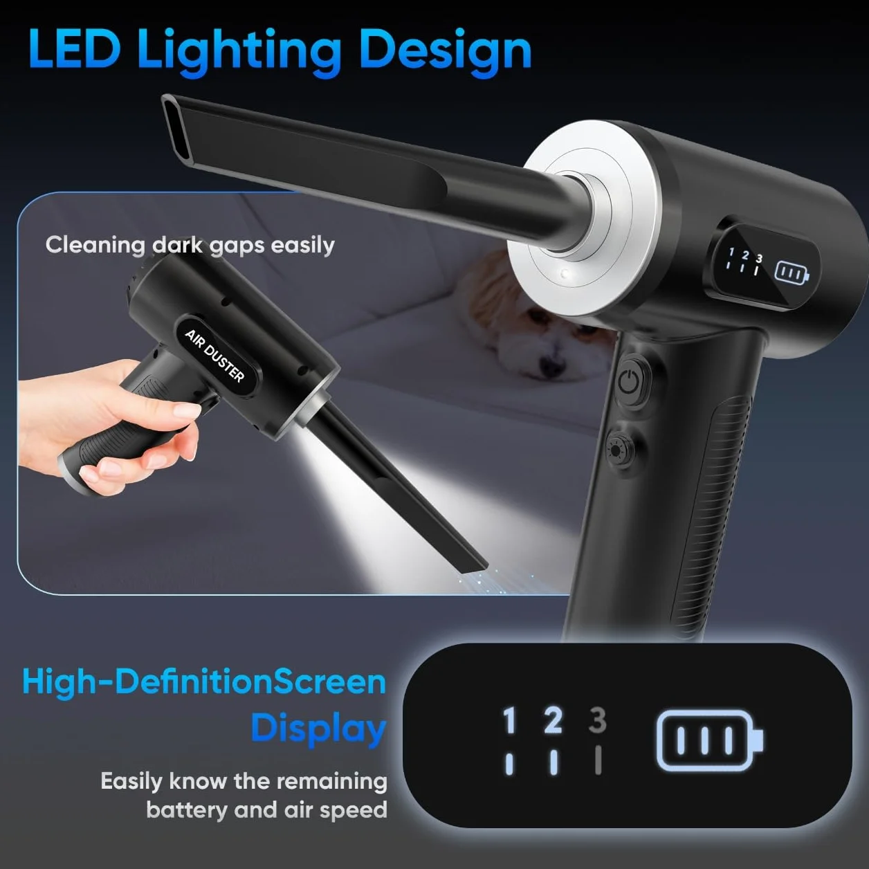 Aspirapolvere Per Computer, Elettrico Rimuovi Polvere Aria Compressa Senza Fili, 3 Velocità 51000 RPM Con luce LED, Batteria da 6000mAh Ricaricabile, Adatto per PC, Divano, Auto