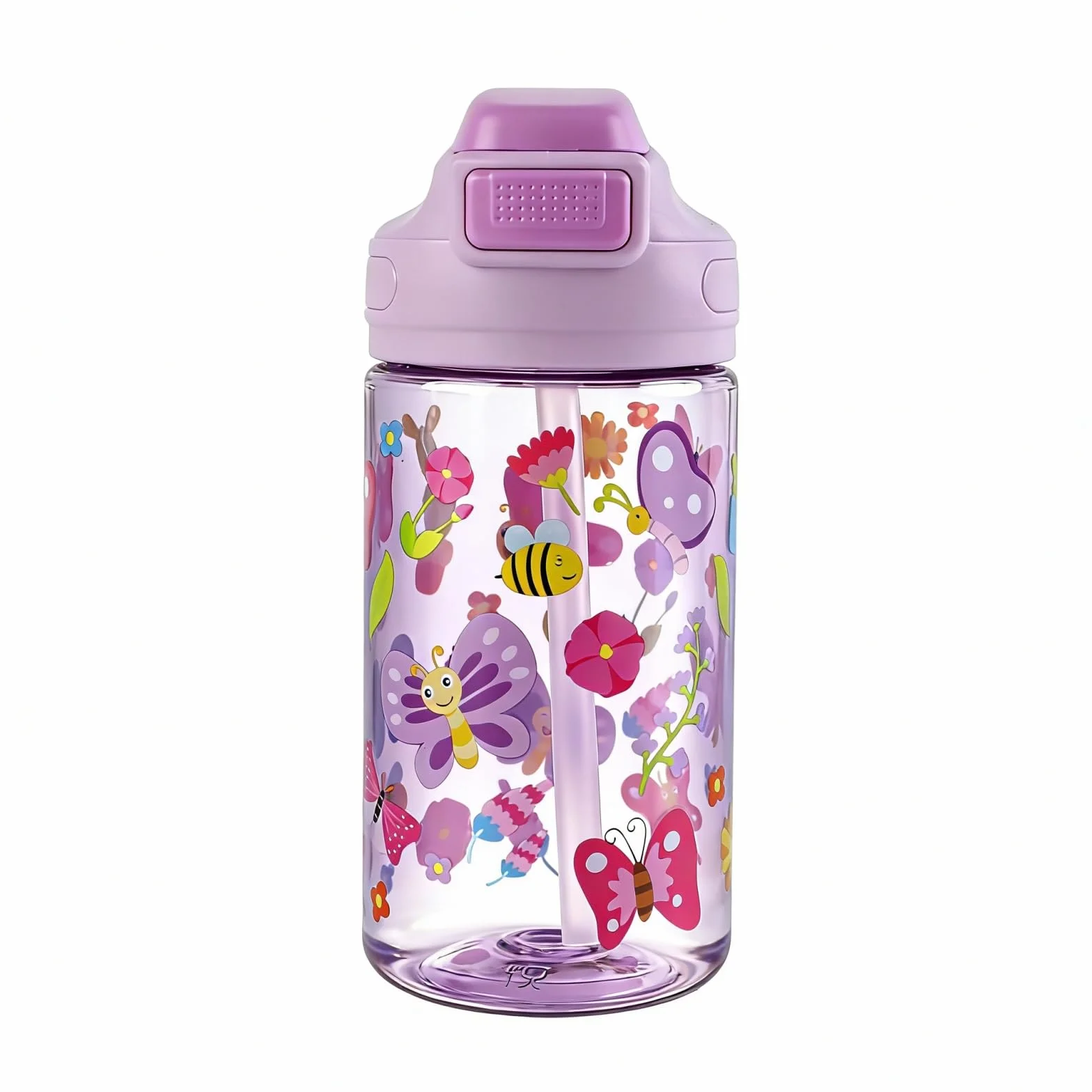 Borraccia Bambini 400ml Robusta Infrangibile Senza BPA One-Touch con Cannuccia Farfalla