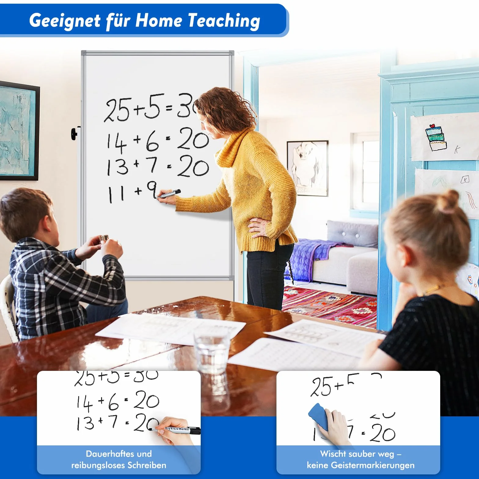 maxtek Lavagna mobile regolabile in altezza, 120 x 80 cm, lavagna magnetica su entrambi i lati con supporto, lavagnetta a secco, per ufficio, classe e casa