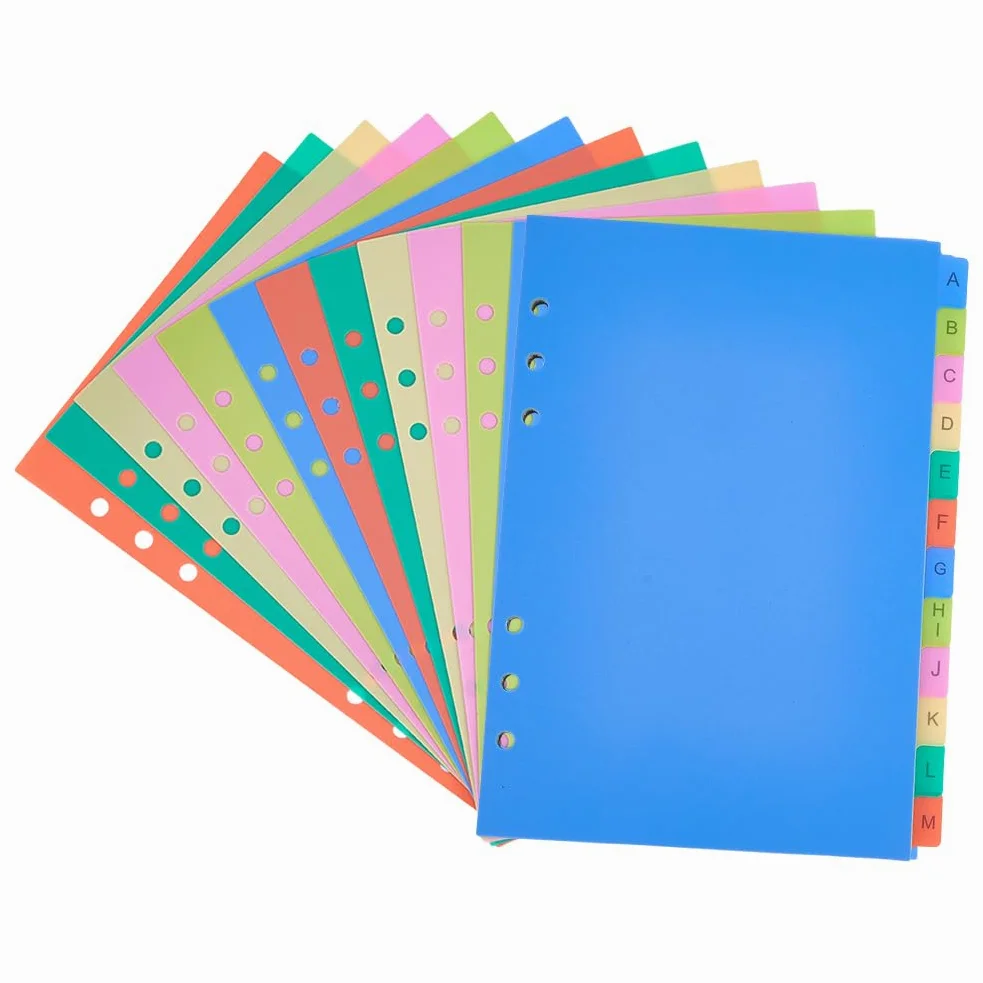 SUPERFINDINGS Divisori alfabetici A5 A-Z con 24 linguette per 6 anelli, A5, linguette colorate, 21 x 14 cm, in plastica, per raccoglitori a 6 fori, organizer da ufficio