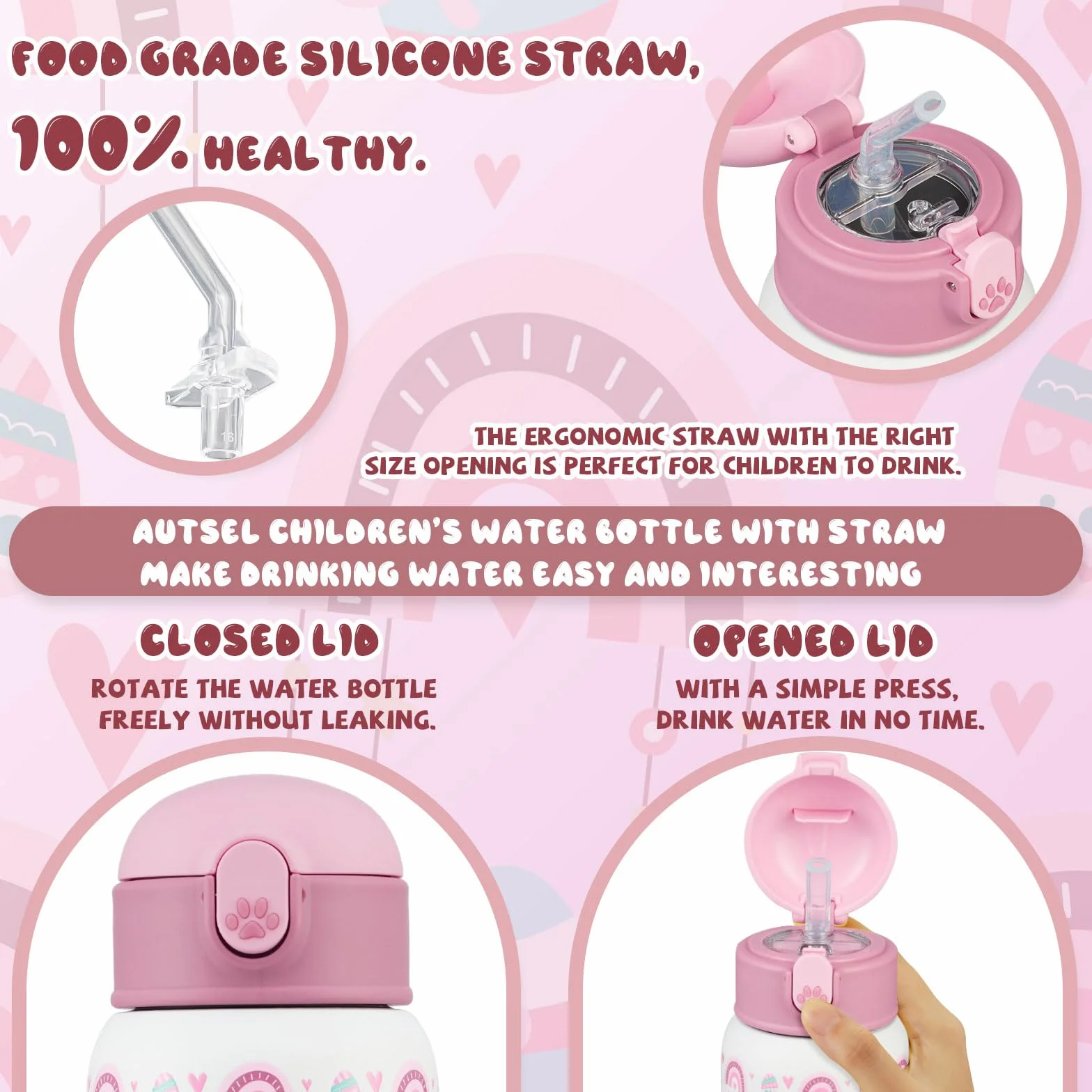 Bottiglia Termica Bambini 400ml Acciaio Inox Doppia Parete Borraccia con Cannuccia Senza BPA