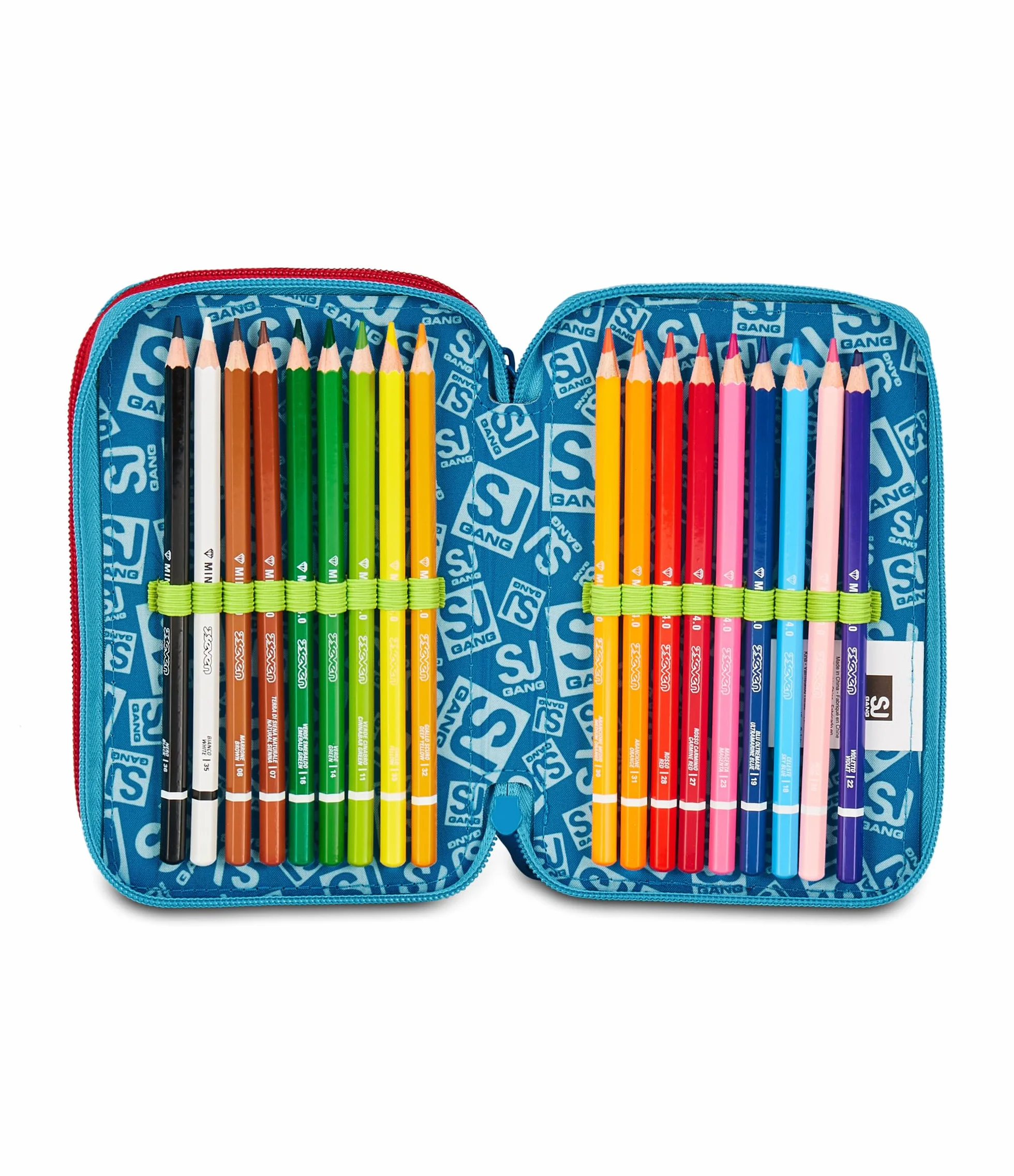 SJ GANG STYLE JAM GANG Astuccio Scuola 3 Zip Sharky Skate, Blu, Portapenne Triplo Scomparto Completo Di Penne, Matite, Colori, Accessori Zaino, Scuola Elementare, Bambino