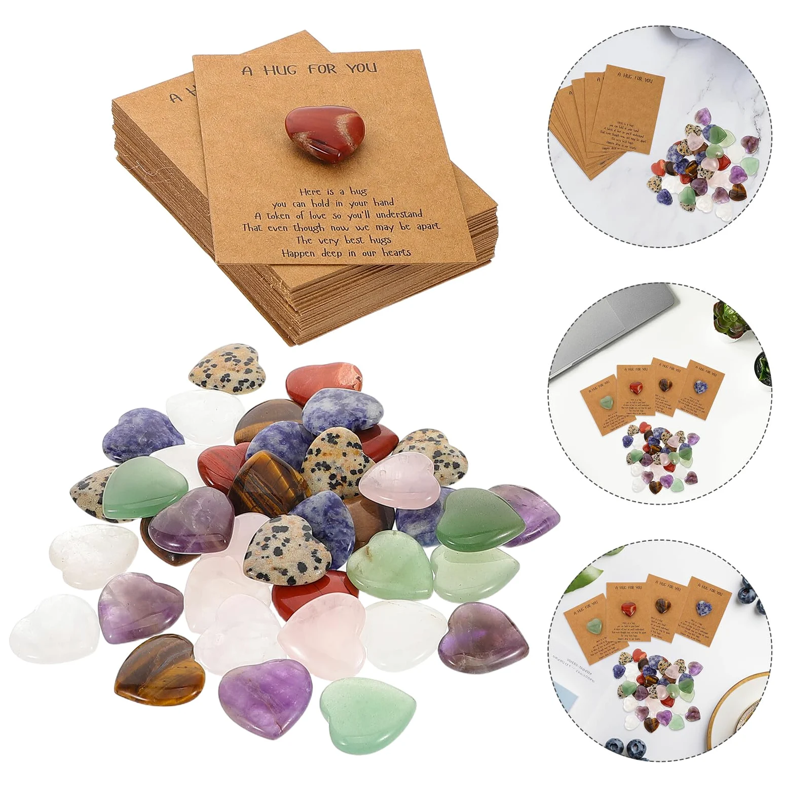 Biglietti D’auguri con Pietra Naturale a Forma di Cuore 2 Cm, Set da 40 Pezzi per Festa degli Innamorati e Compleanni, Carte Fai da Te per Scambio Auguri e Regali Creativi