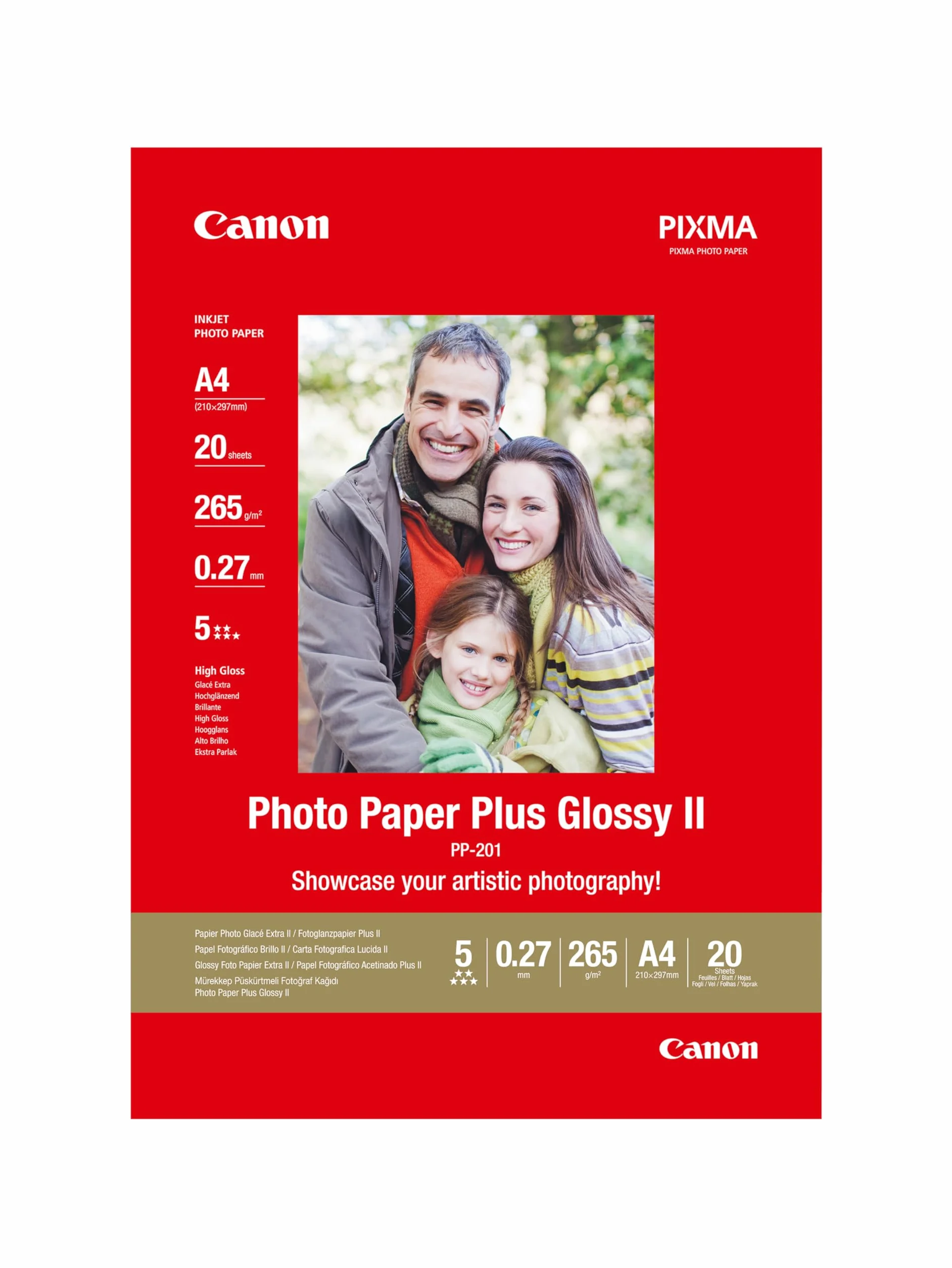 Canon PP 201 Photo Paper Plus Glossy II A4 Carta fotografica 20 fogli