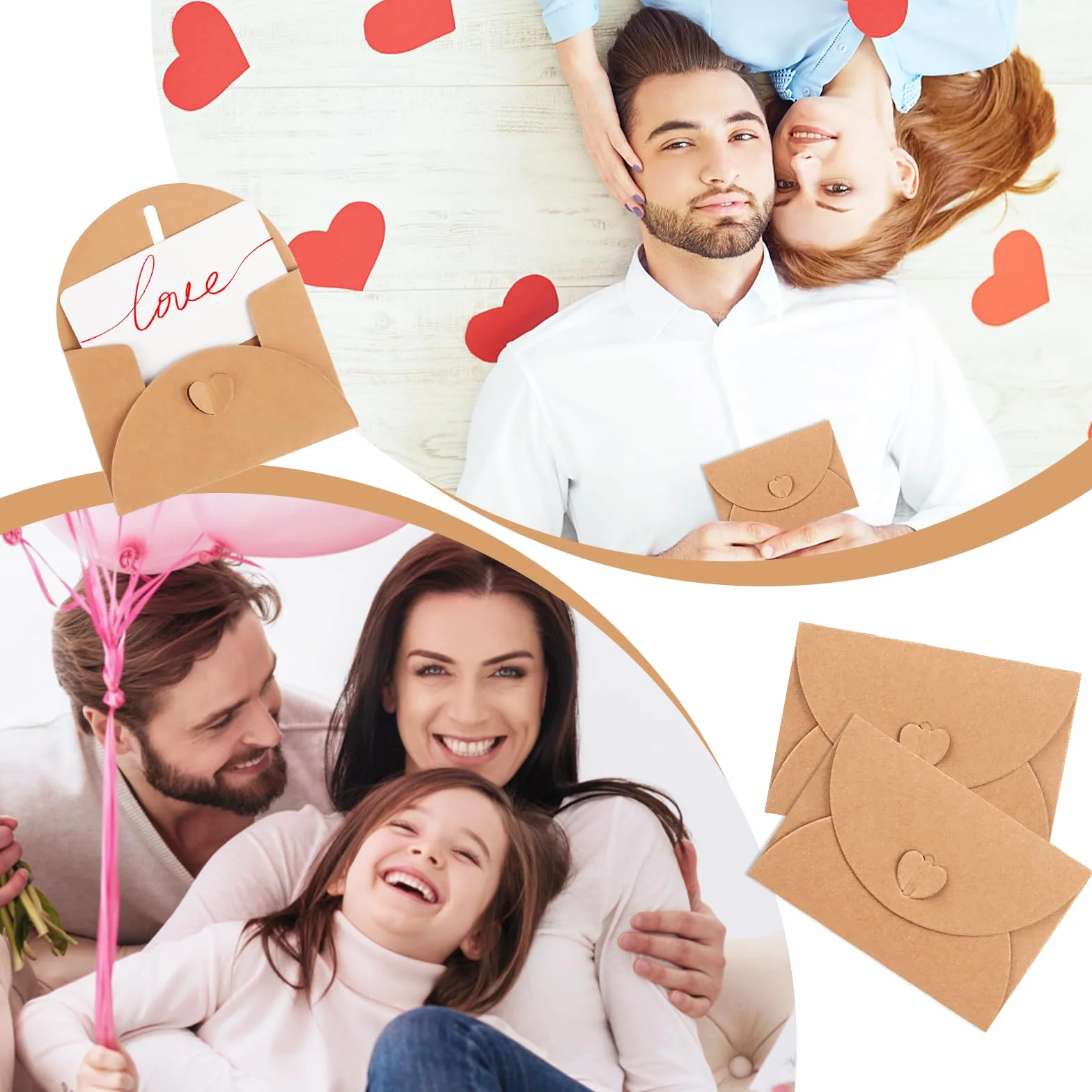 Buste di Carta Kraft 10x7 cm con Chiusura a Cuore, 100 Pezzi per Carte Regalo Fai da Te