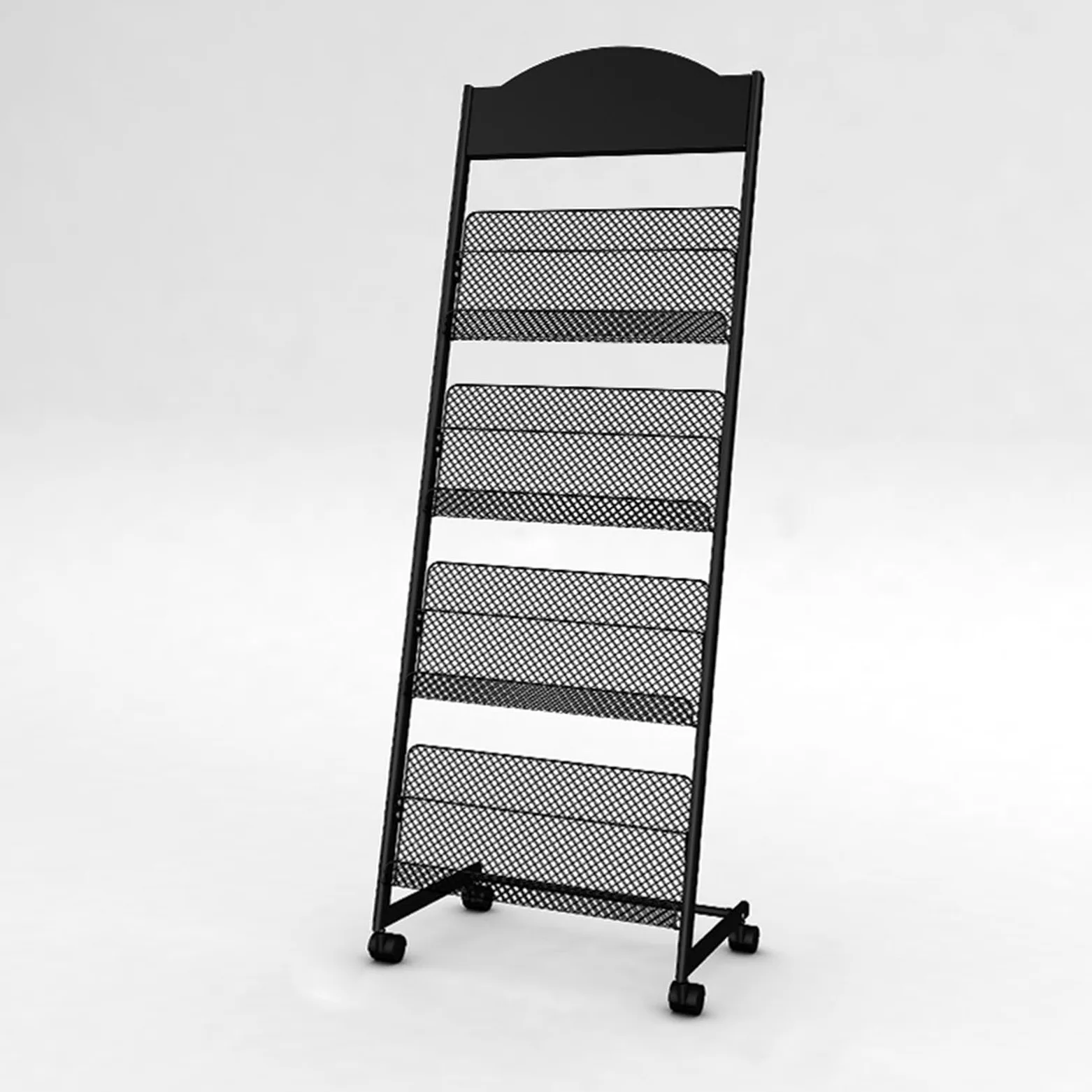 Portariviste, portariviste in Metallo con Ruote a 4 Ripiani, libreria Mobile per giornali, Letteratura, Documenti e brochure, Organizer per Posta da Ufficio - Nero, 48x36x147 cm