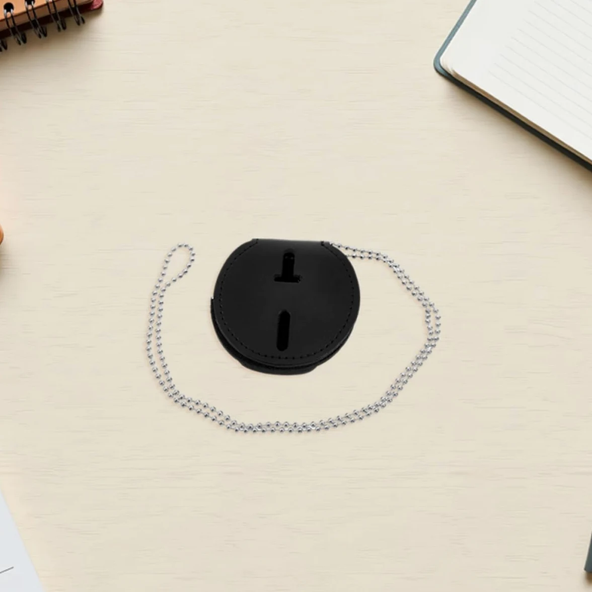 GALPADA Porta Badge in Pu Nero con Clip in Lega di Alluminio, Set da 7 Pezzi, Design Rotondo Moderno, con Catena, per Uso Quotidiano e Lavoro