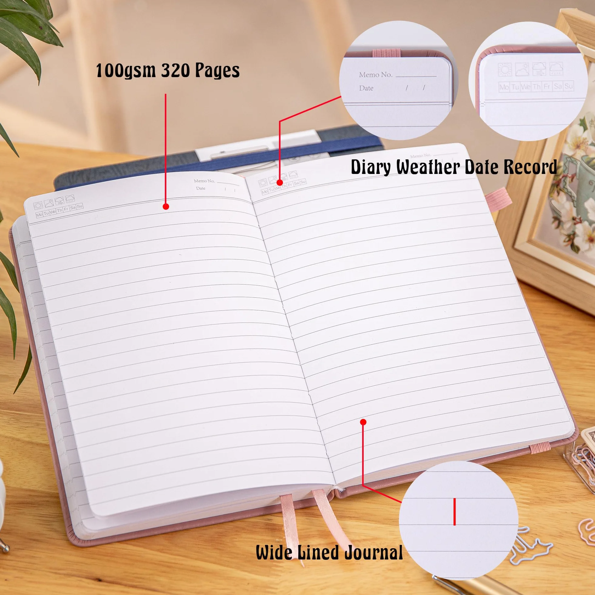 MGGAO Quaderno a Righe A5, 320 Pagine, Copertina Rigida, Carta 100 g/m²