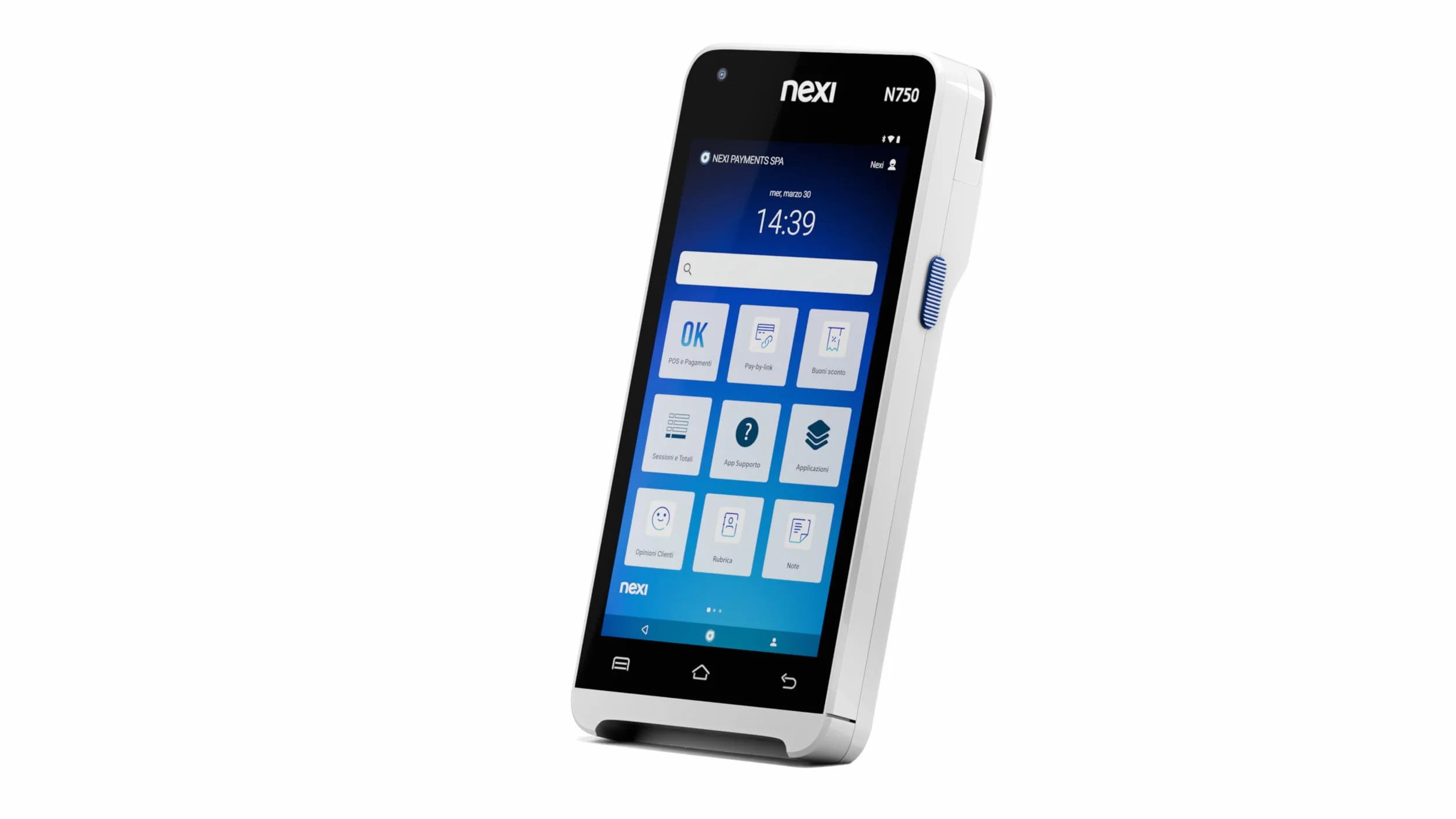 Nexi SmartPOS Mini con Cassa Fiscale integrata, Canone Zero, Pos Portatile Contactless e Lettore Elettronico per Pagamenti con Bancomat, Carta di Credito, Prepagata