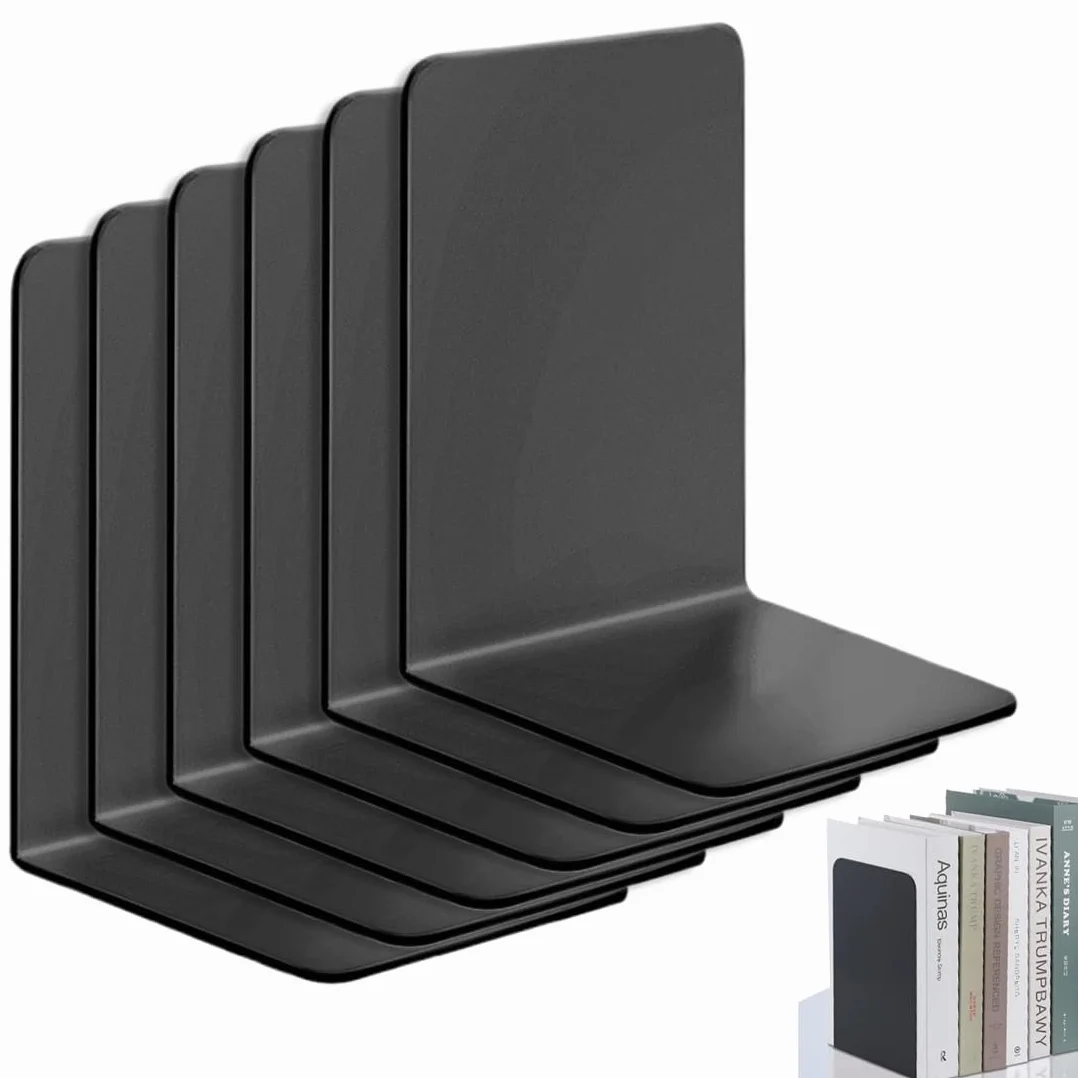 Fermalibri in metallo nero 17 x 12 x 11,8 cm antiscivolo 6 pezzi per libreria