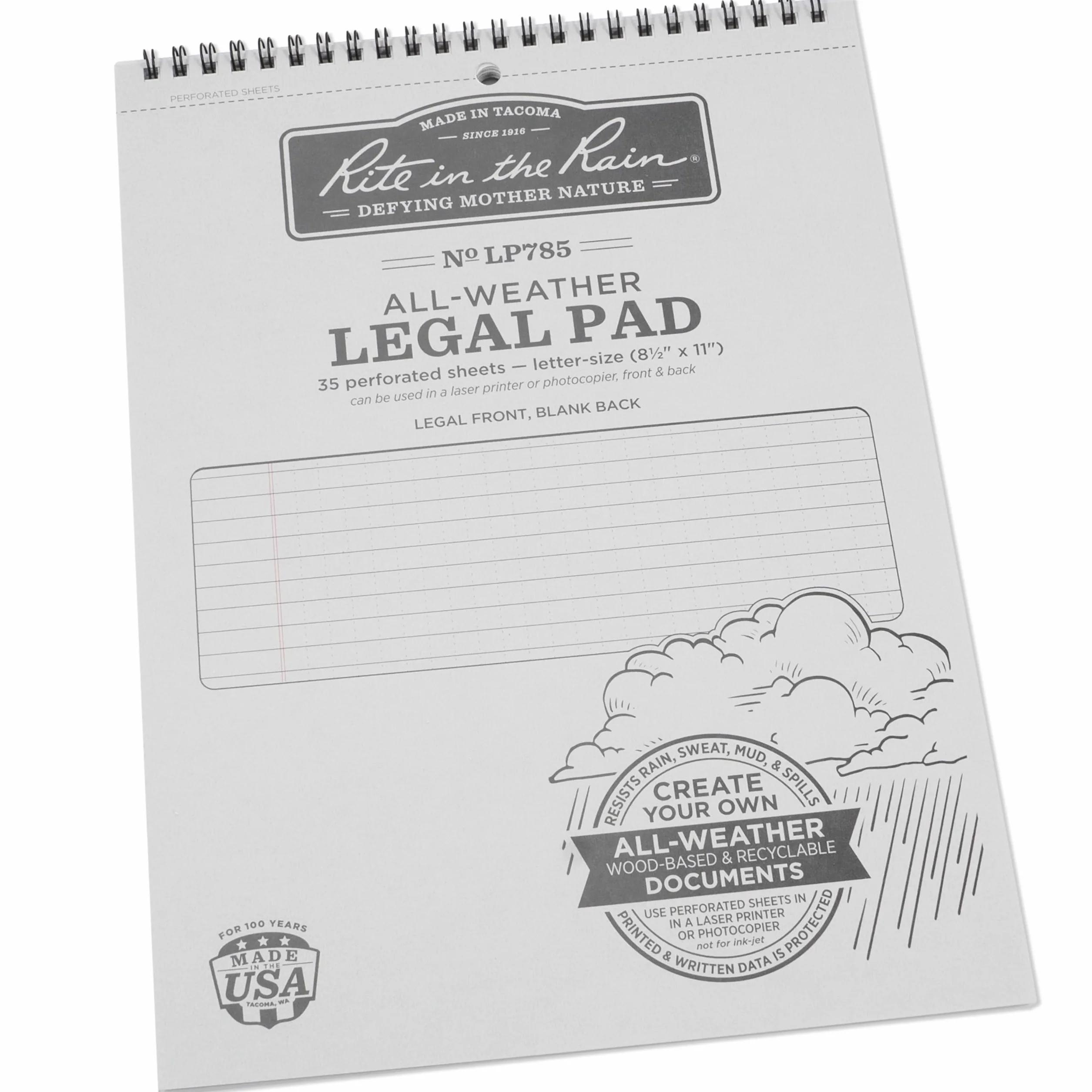 Rite in the Rain Legal Pad 21,6 x 27,9 cm Copertina Grigia Modello Legale LP785