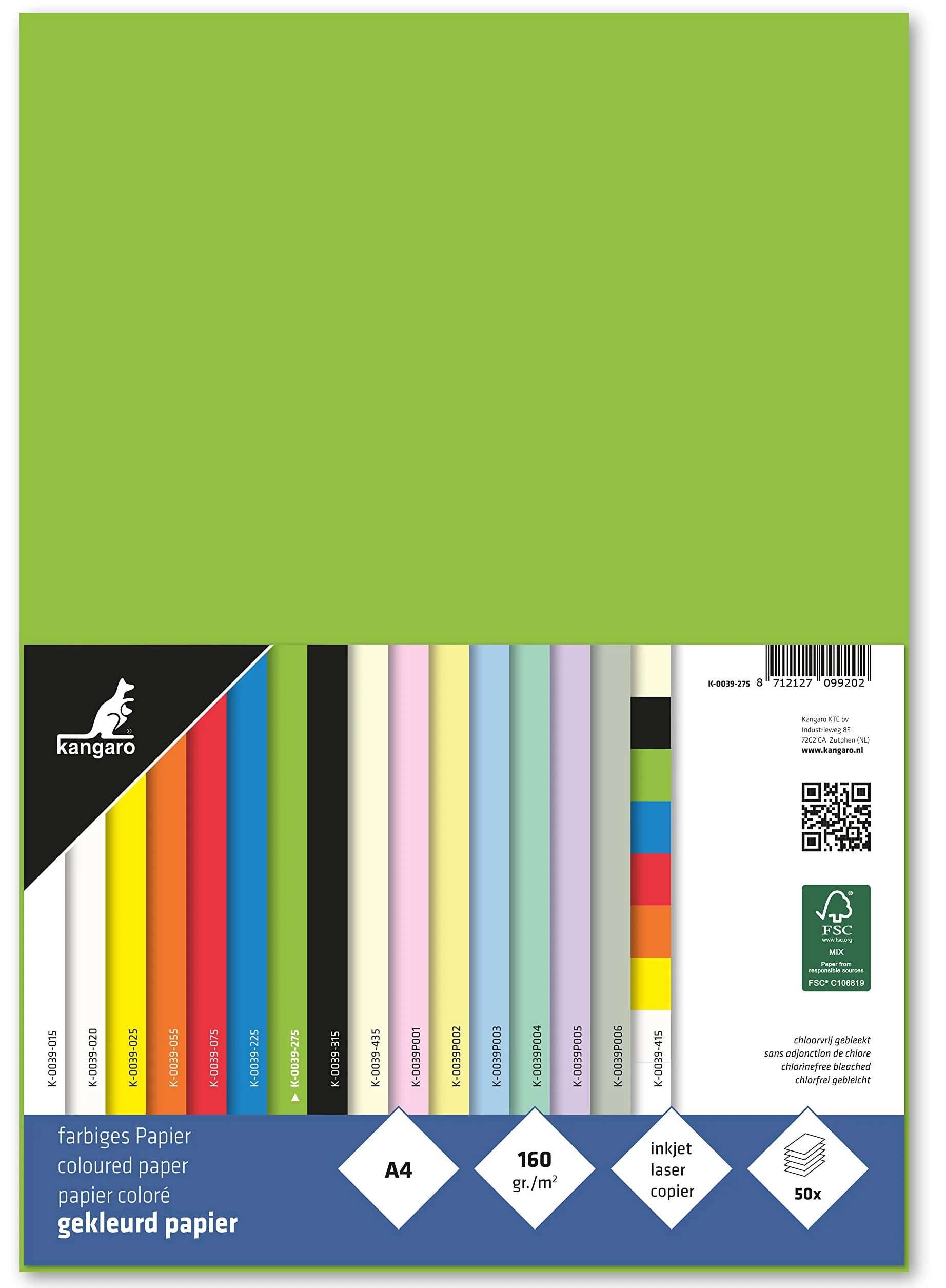 Kangaro Carta Colorata Verde DIN A4 160 g/m² FSC 50 Konfetti Carta da Lettere Fai da Te