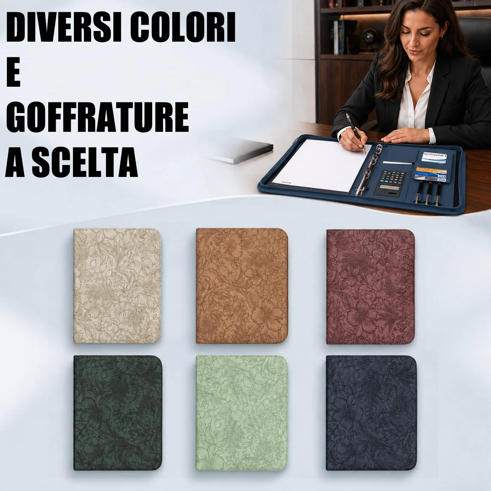 Leathario Cartella Portadocumenti A4 in Pelle PU Portablocchi Unisex per Ufficio Conferenza Cartellina Custodia Organizzatore con Quaderno regalo uomo e donna