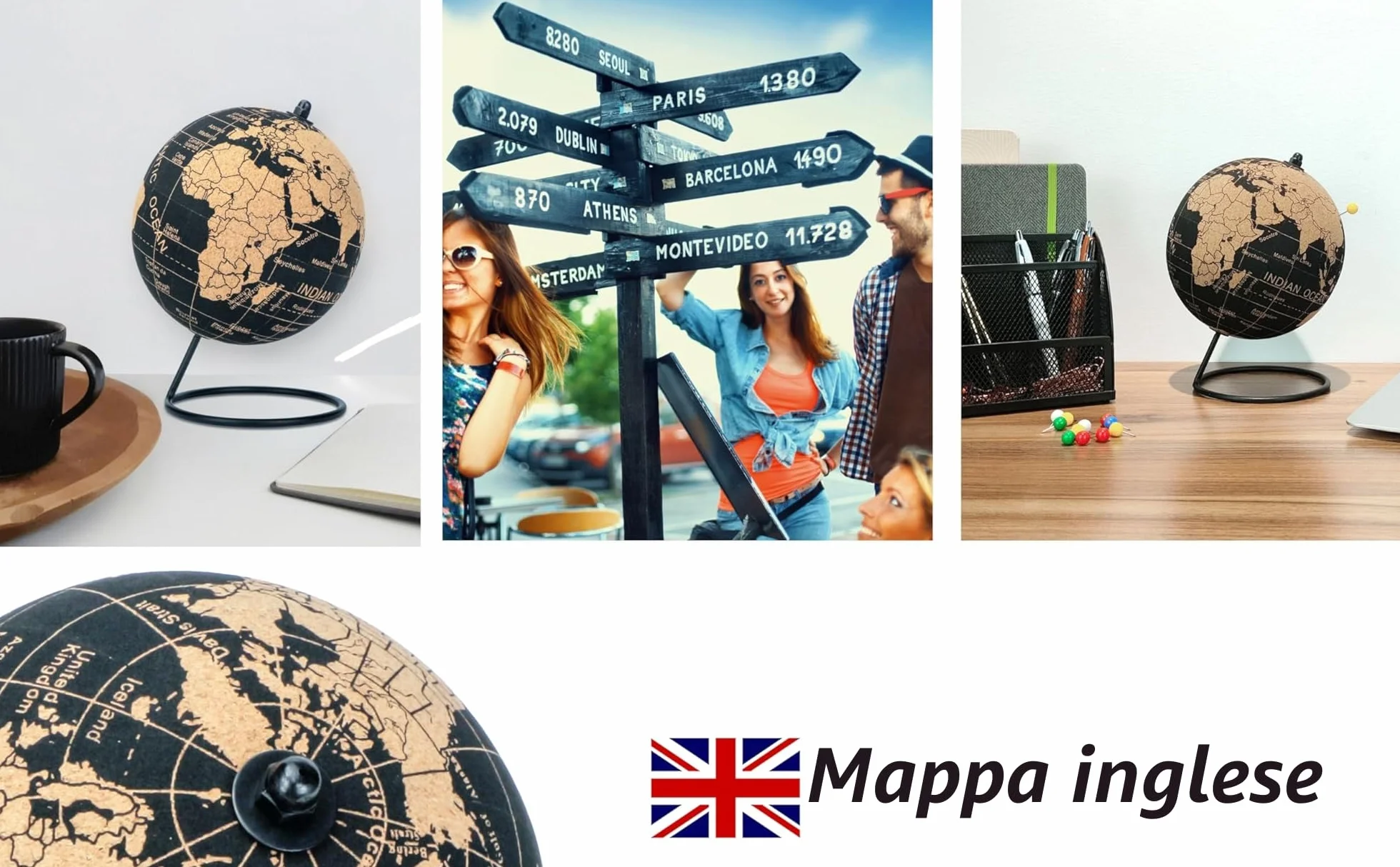 EXERZ Mappamondi in Sughero Naturale 14 cm con 12 Spilli Inclusi – Globo Educativo per Viaggi, Avventure e Pianificazione di Vacanze