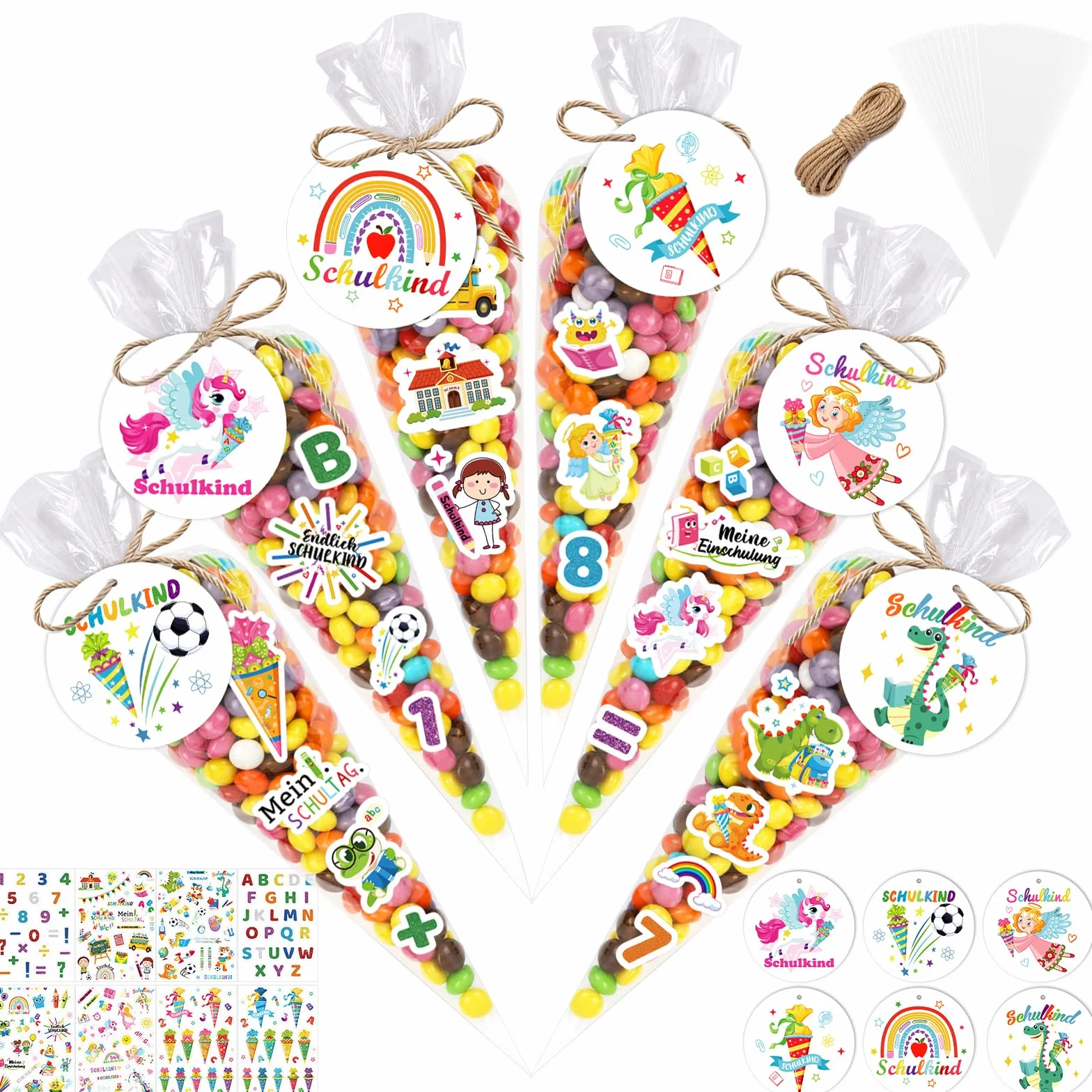 Cono Scuola Bambino 50 Pezzi Primo Giorno di Scuola Regalo Adesiva con Etichetta
