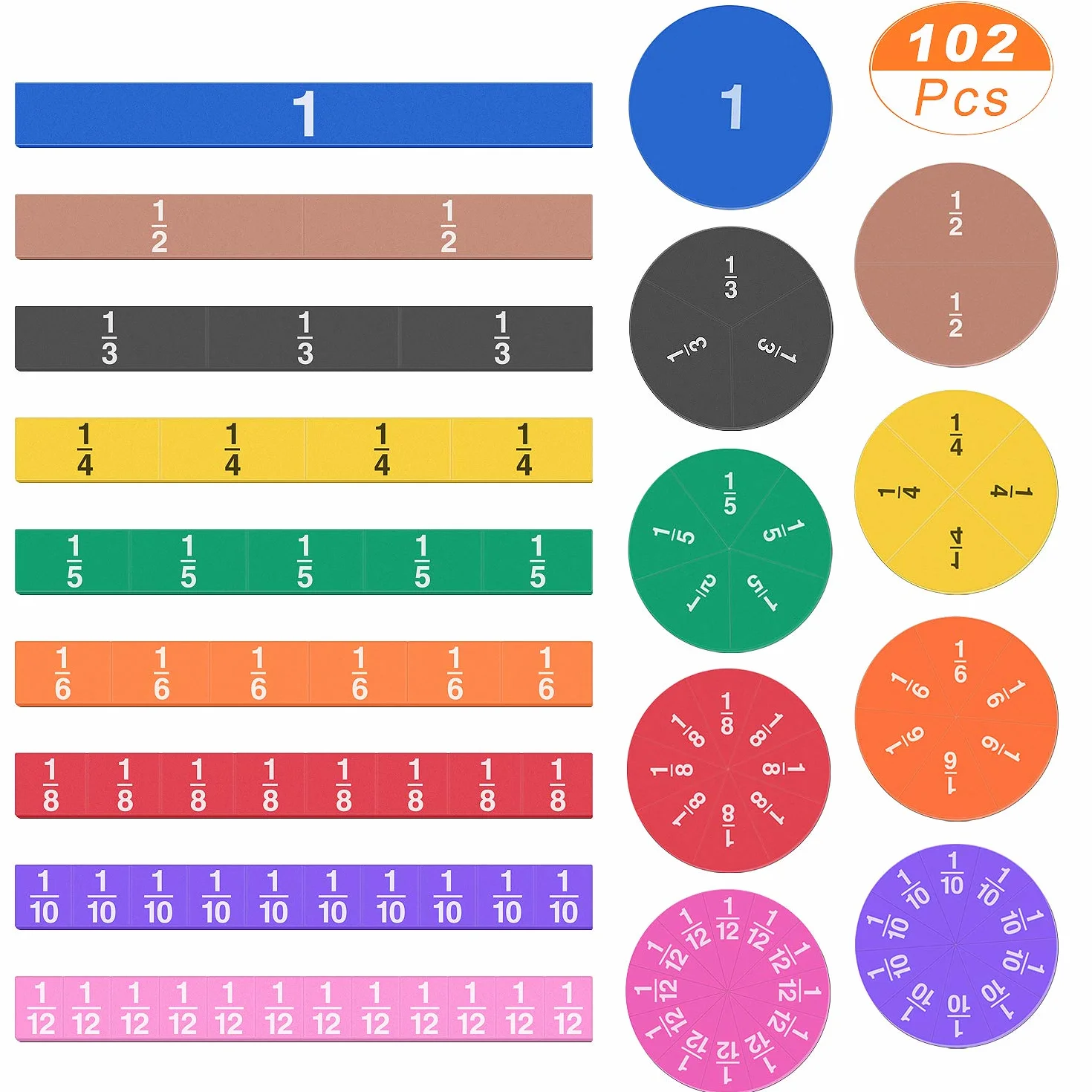Meetory 102 Pezzi Piastrelle di Frazioni Magnetiche Cerchi di Frazioni Manipolativi Matematici per Scuola Elementare