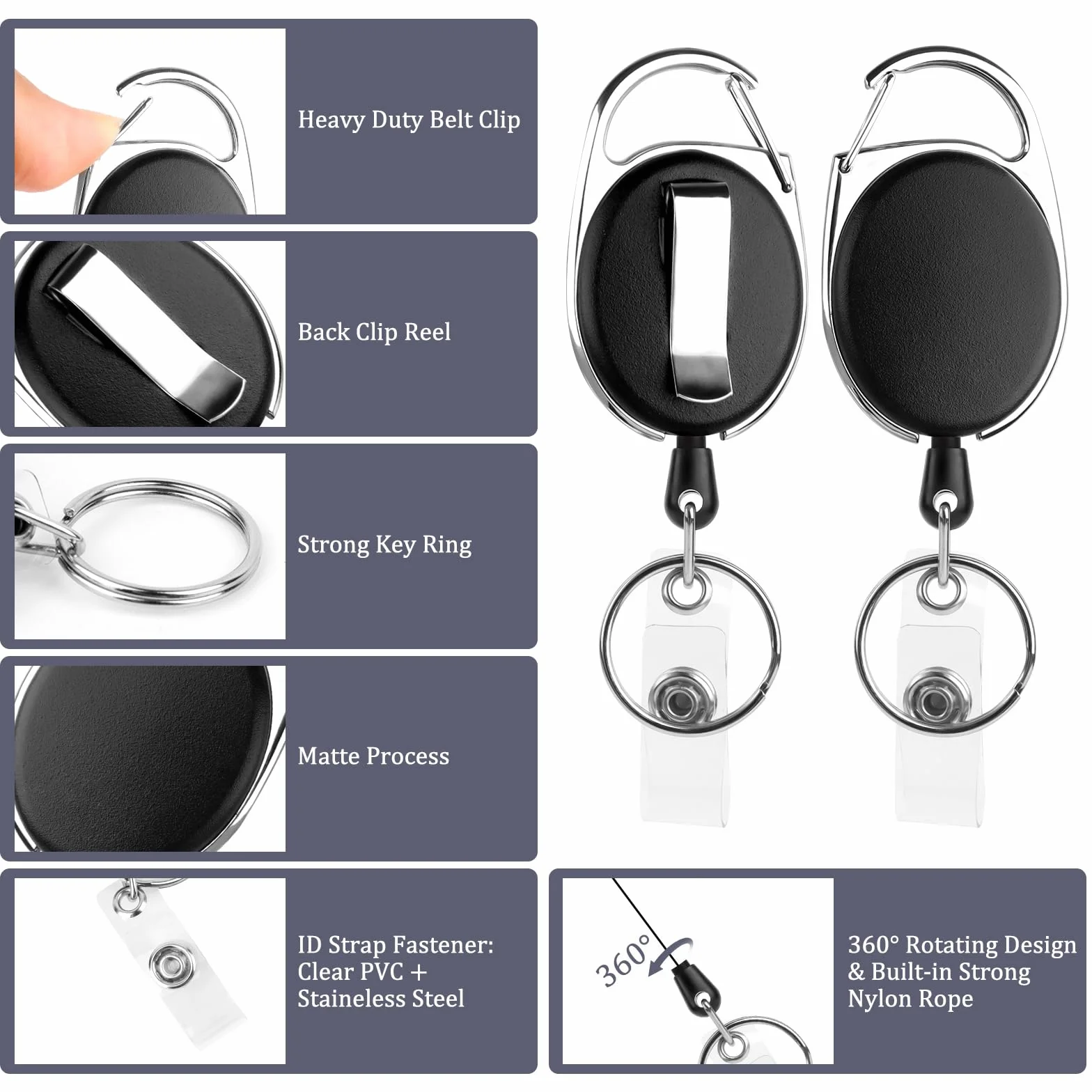 Porta Badge Retrattile Bobina con Portachiavi 3 Pcs Clip MXTIMWAN