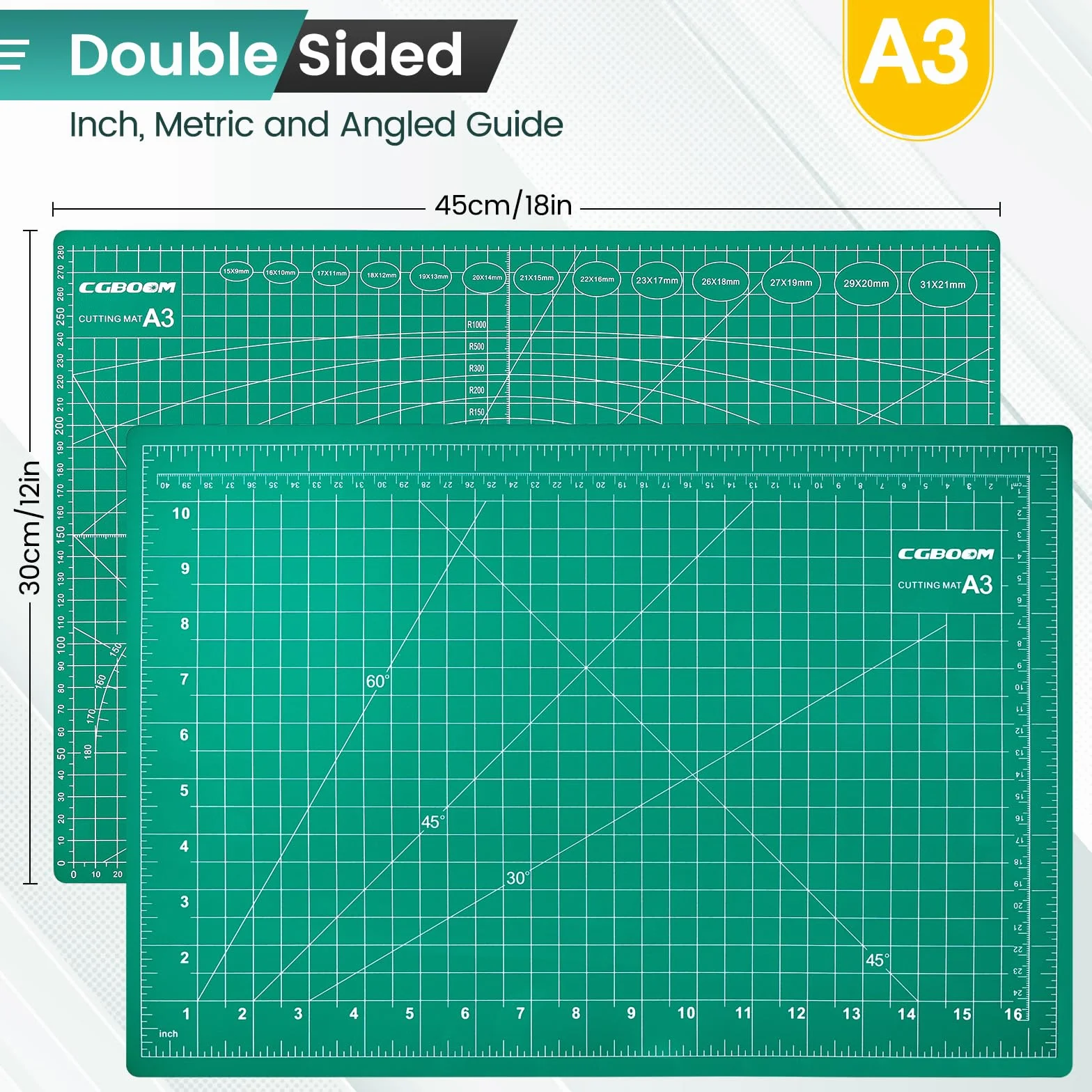 CGBOOM Set Tappetini da Taglio Autorigenerante A3 con 50 Coltelli e Righello Acciaio