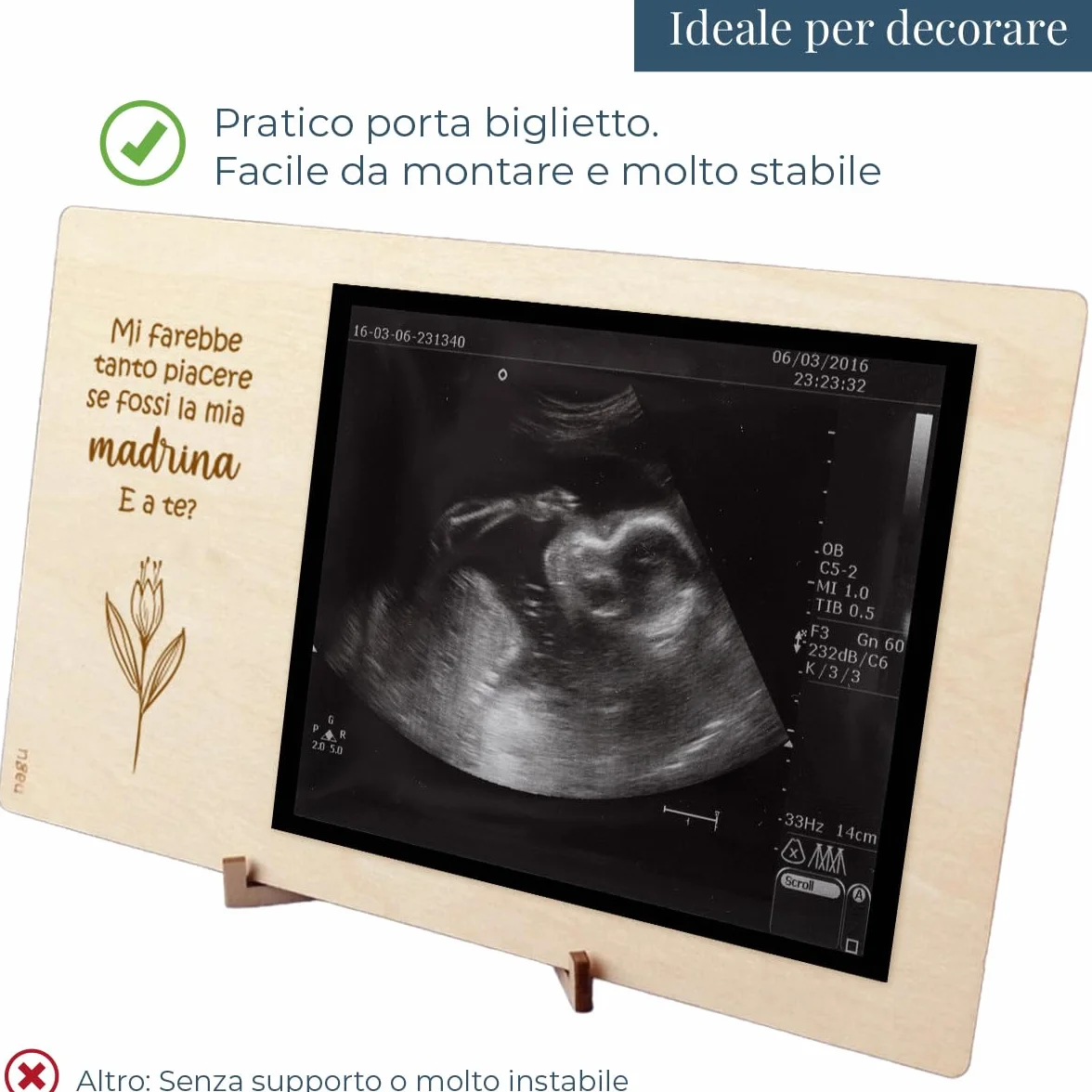 Nagu Cornice Portafoto in Legno 10x15 cm Regali Personalizzati Ricordi Battesimo Neonato