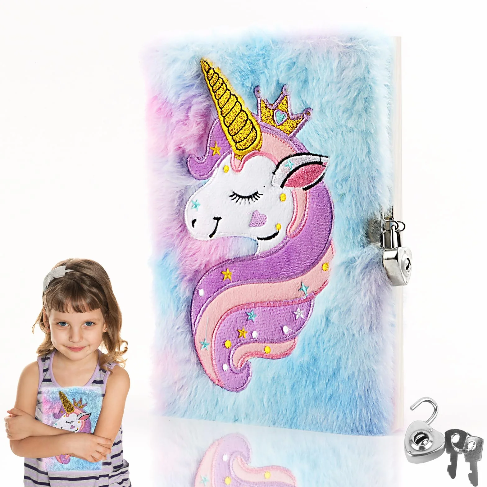 Diario Segreto Bambina con Lucchetto A5 Peluche Unicorno Quaderno con Chiave Regalo 5-10 Anni