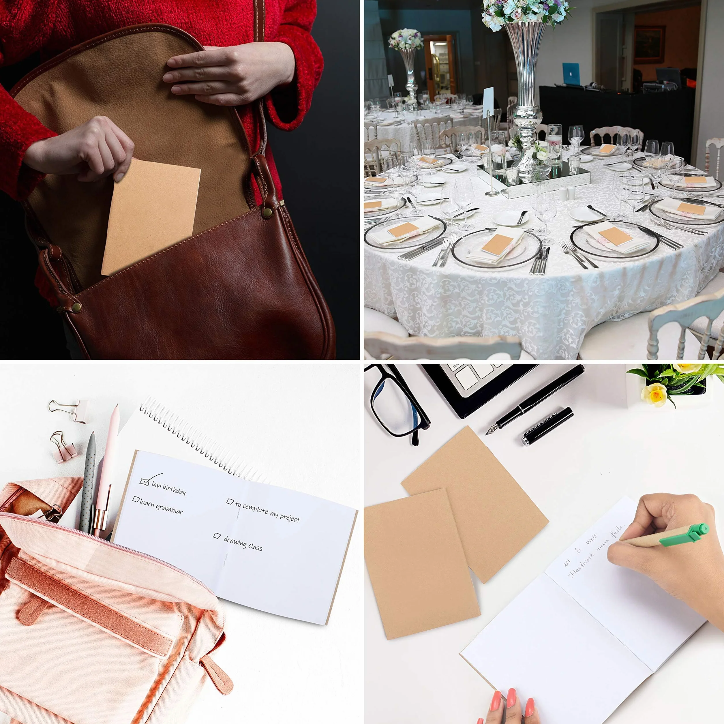 BELLE VOUS Set 48 Quaderno Appunti Kraft Copertina Marrone A6 10,5 x 14 cm 24 Pagine Bianchi Quadrati per Viaggi Ufficio