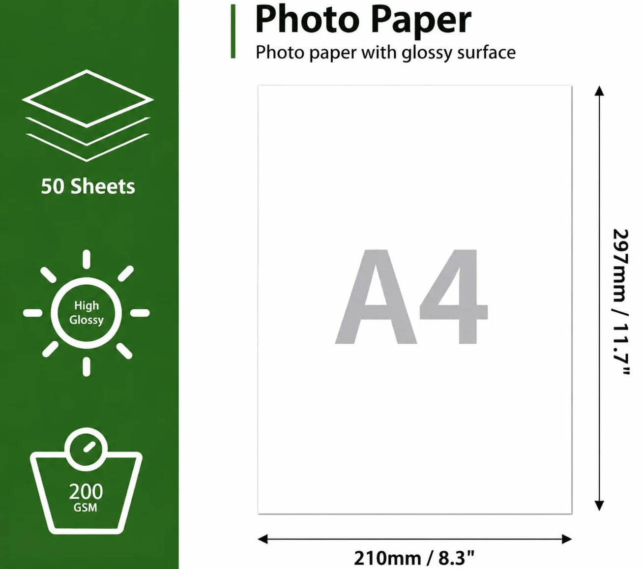 Carta Fotografica A4 Lucida 200g/m² 50 Fogli Bianco Brillante