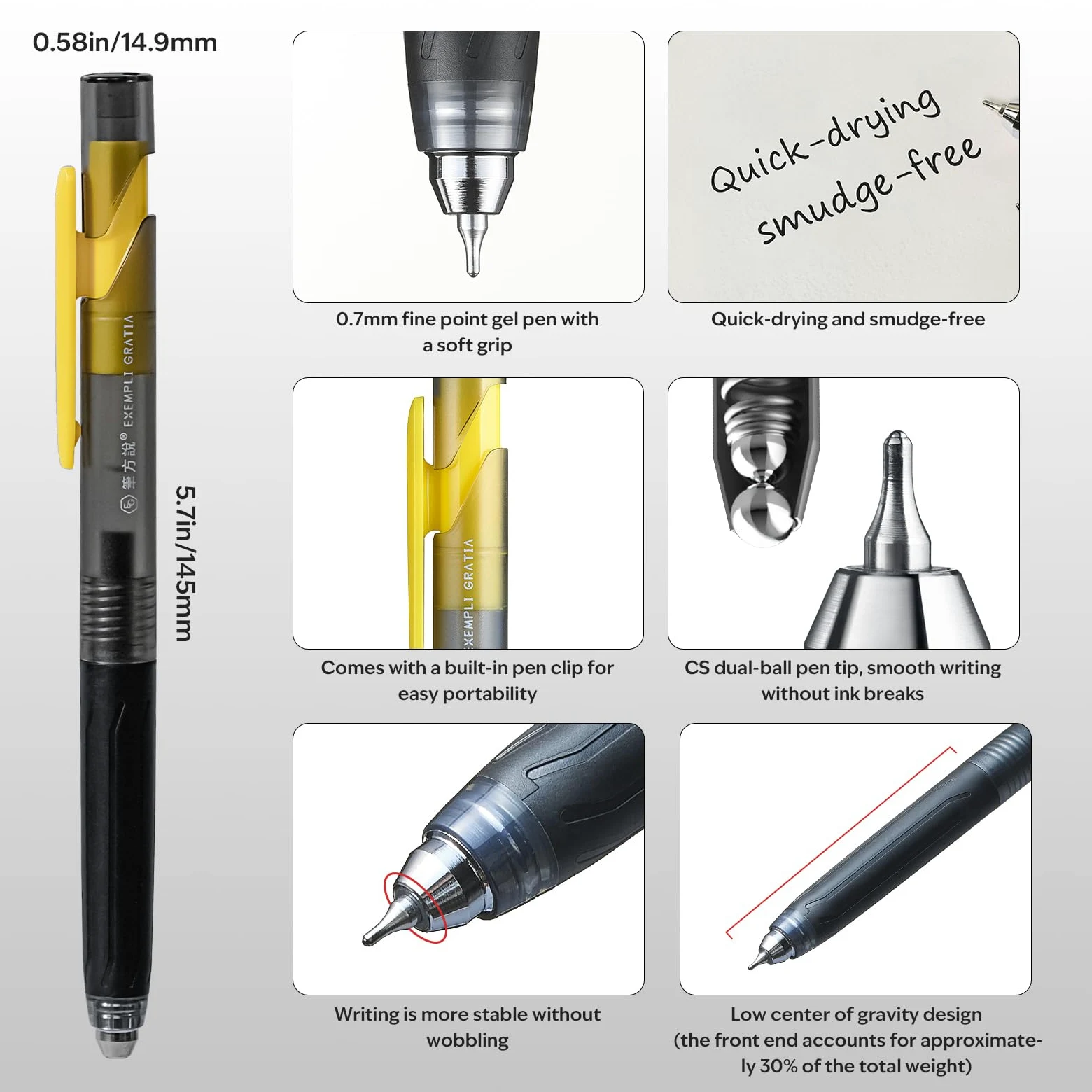 Set di 8 penne gel nere, punta fine e liscia, centro di gravità basso, punta media da 0,7 mm, ad asciugatura rapida, inchiostro nero, per ufficio, scuola, diario, prendere appunti