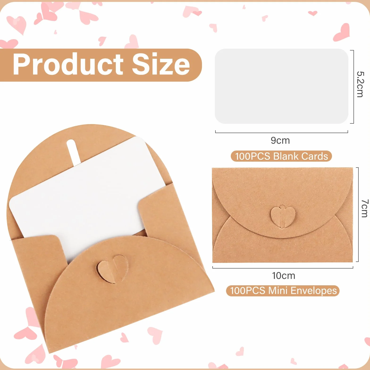 Buste di Carta Kraft 10x7 cm con Chiusura a Cuore, 100 Pezzi per Carte Regalo Fai da Te