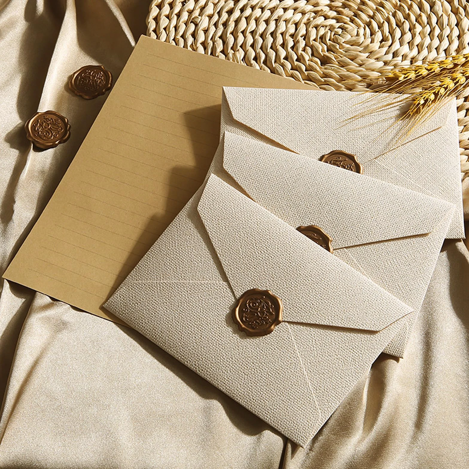 Set di Carta da Lettere Vintage 38 Pezzi, Buste in Lino con Sigillo di Cera, A5 Kraft per Inviti Nozze