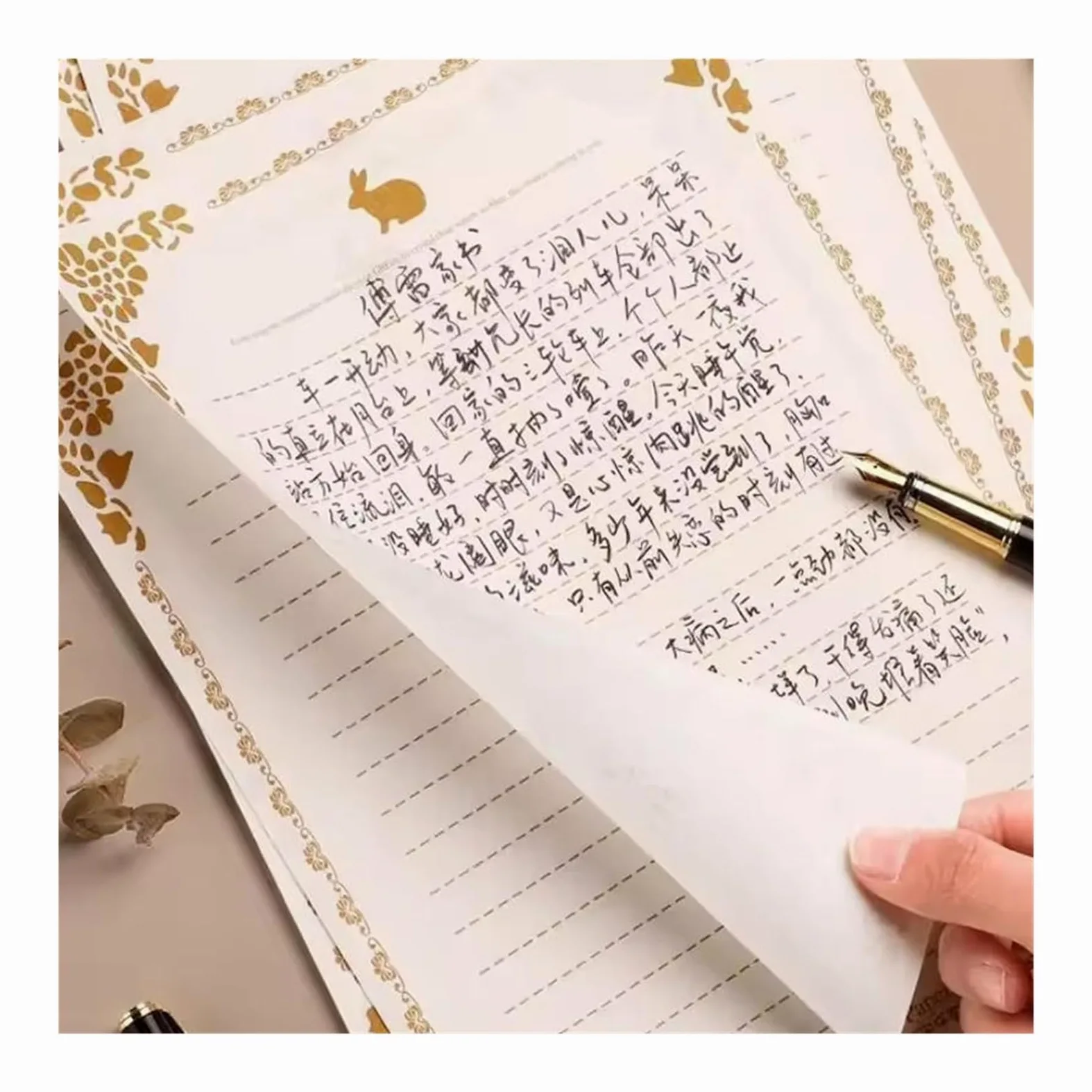 Carta Da Lettere Elegante Design floreale vintage da 100 pezzi | Set di carta da lettere Kraft in carta intestata, materiale scolastico for ufficio, carta da lettere di cancelleria(10)