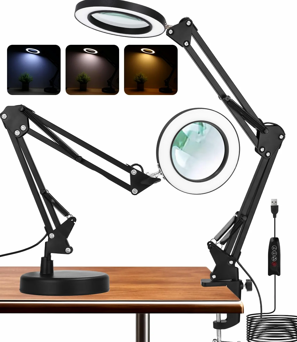 10X Lente Ingrandimento con Luce, Braccio 360° Stabile, 72 LED | con Morsetto, 3 Modalità Colore, 10 di Luminosità, per Lavori di Precisione, Elettronica, Cucito, Hobby