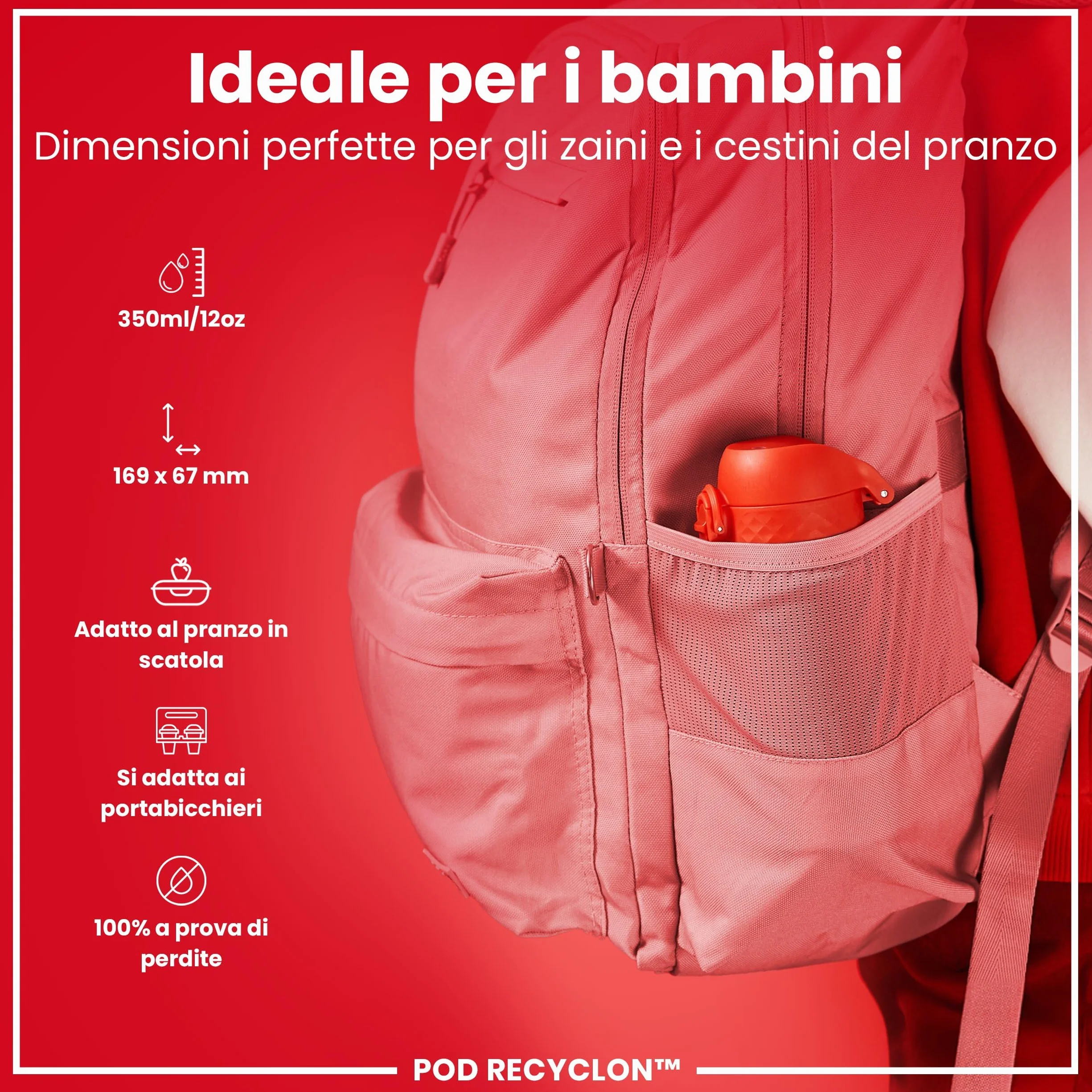 Ion8 Borraccia per Bambini 350 ml a Prova di Perdite Lavabile in Lavastoviglie Senza BPA