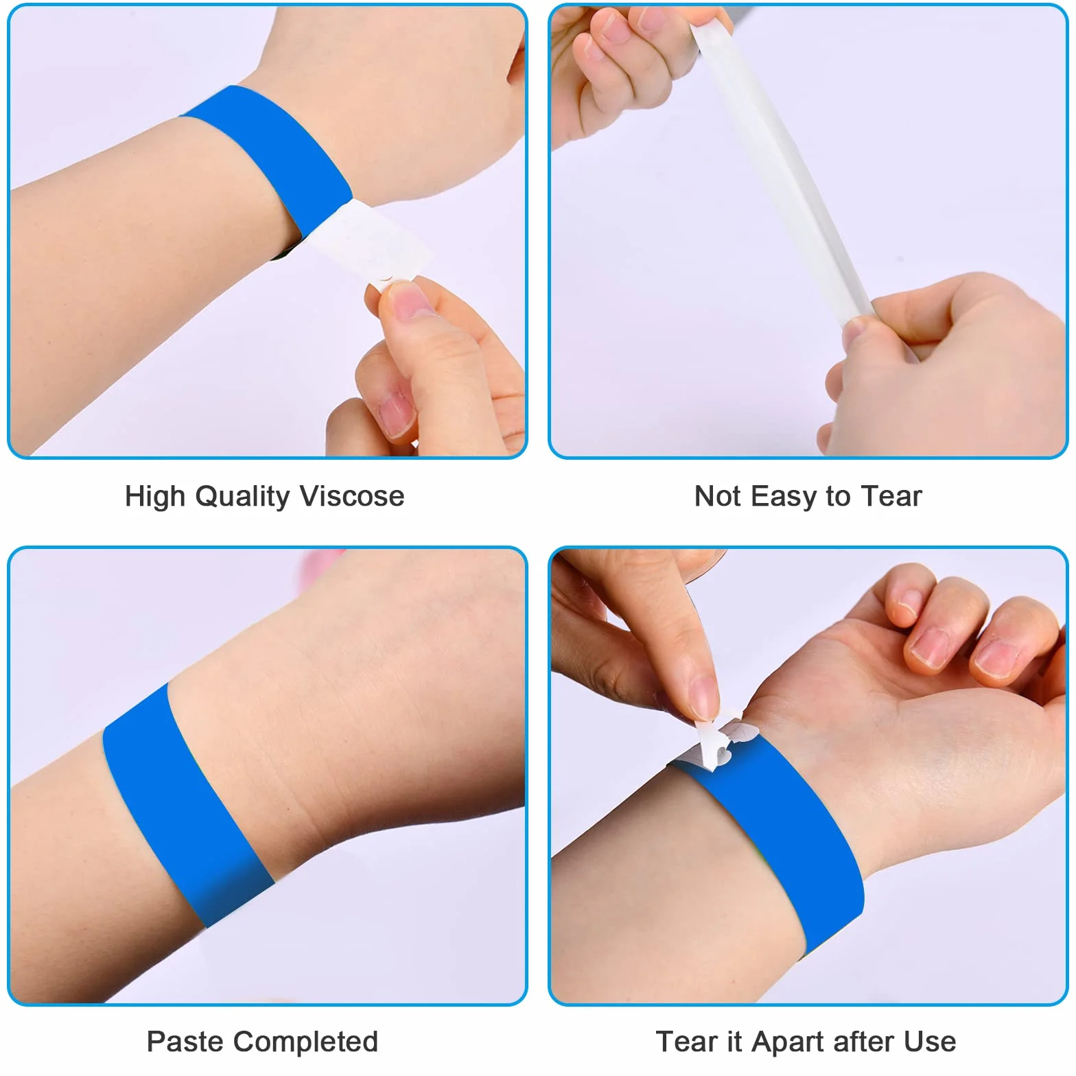Vicloon Braccialetti identificativi Impermeabili 100Pcs per Eventi Festival Concerti (Blu)